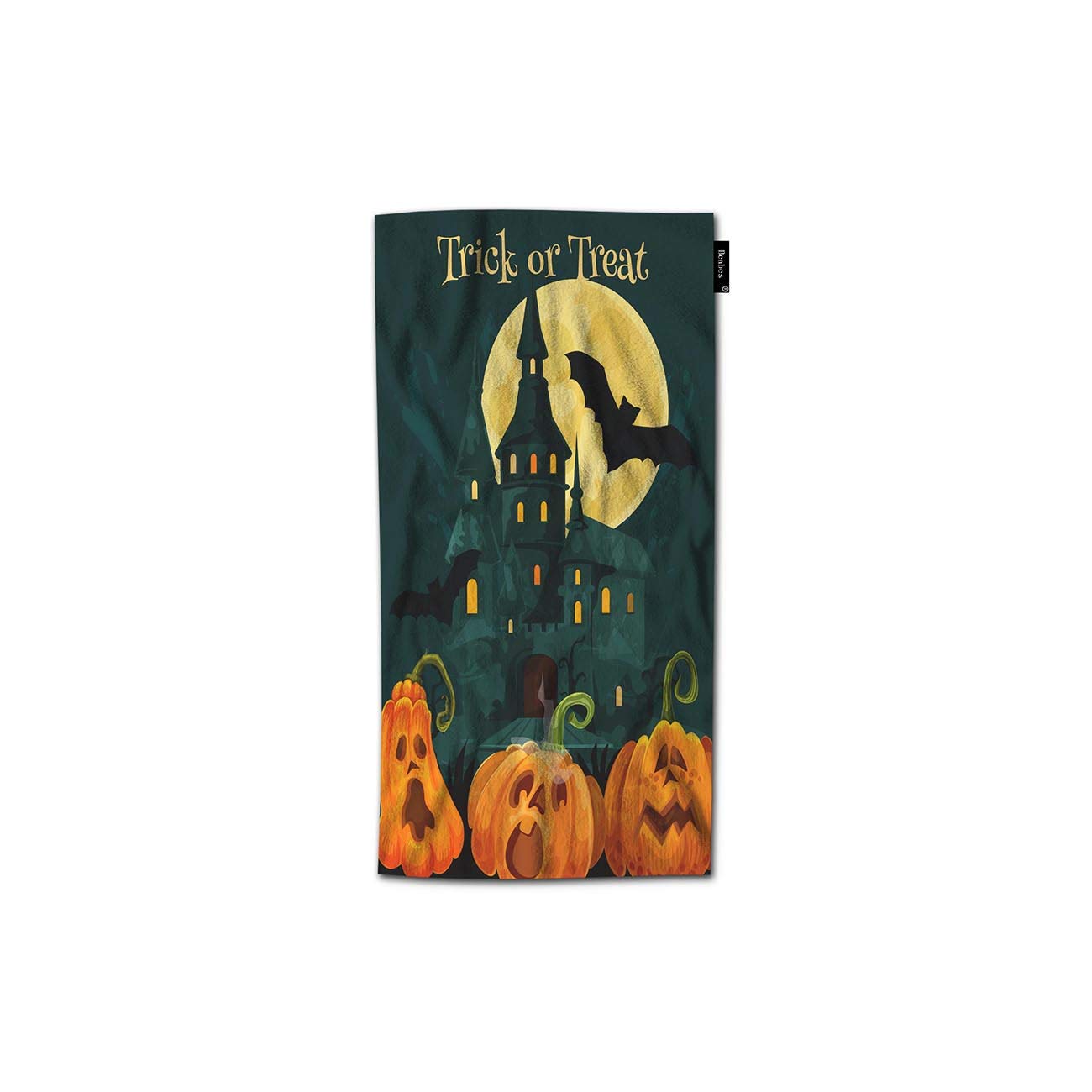 Beabes Halloween Hand Towel - Haunted House, Moon, Black Witch & Bats Design - Super Soft Microfiber Bath Towel for Trick or Treat (30x15 Inches) - Perfect for Halloween Decor, Bathroom & Travel Gifts