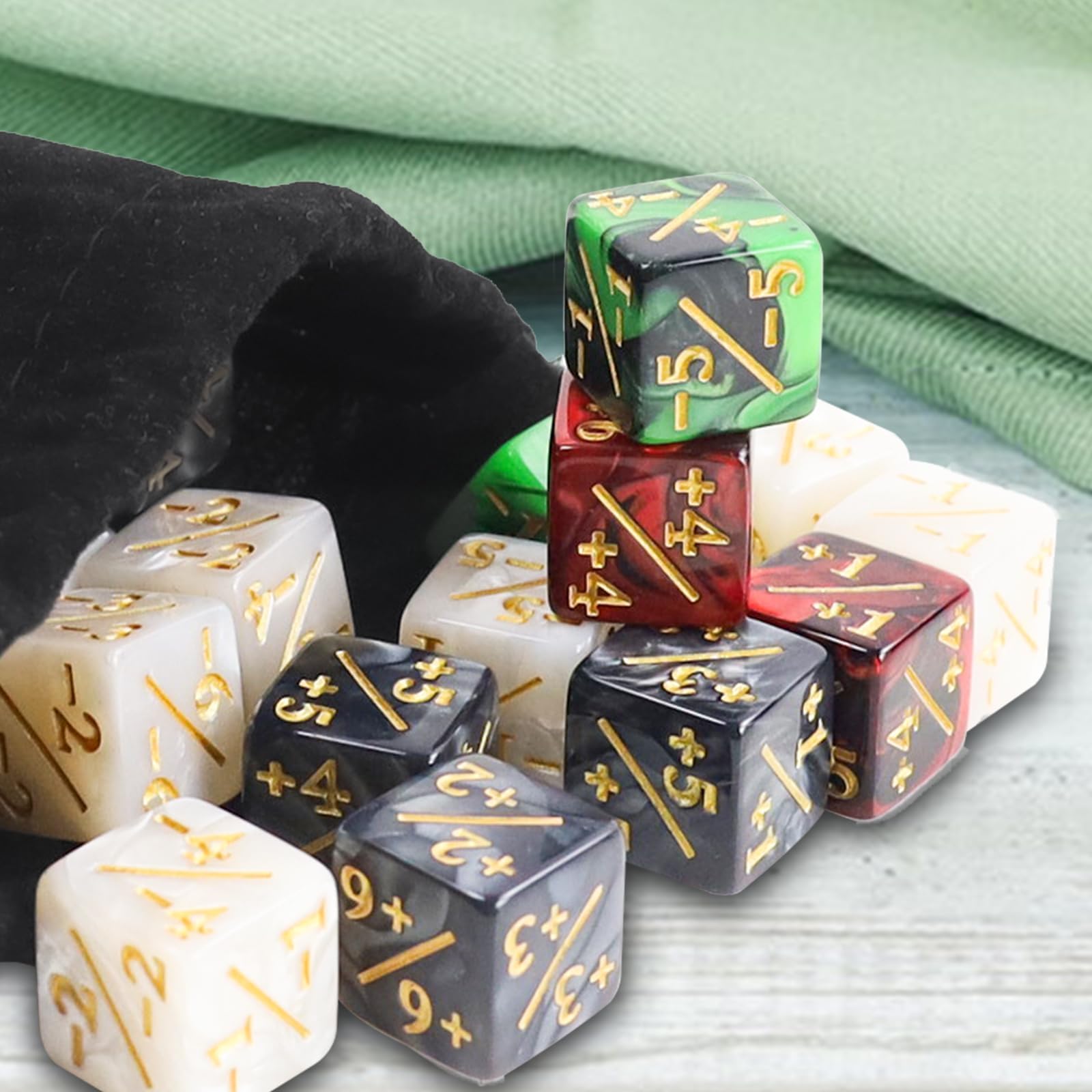 48-Piece MTG Dice Set for Magic The Gathering - Counters, Tokens, Glitter & Sparkle Dice with Loyalty Markers - Compatible with MTG, CCG, TCG Games - 4 Styles (Red, Green) - Perfect for Game Nights & Tournaments