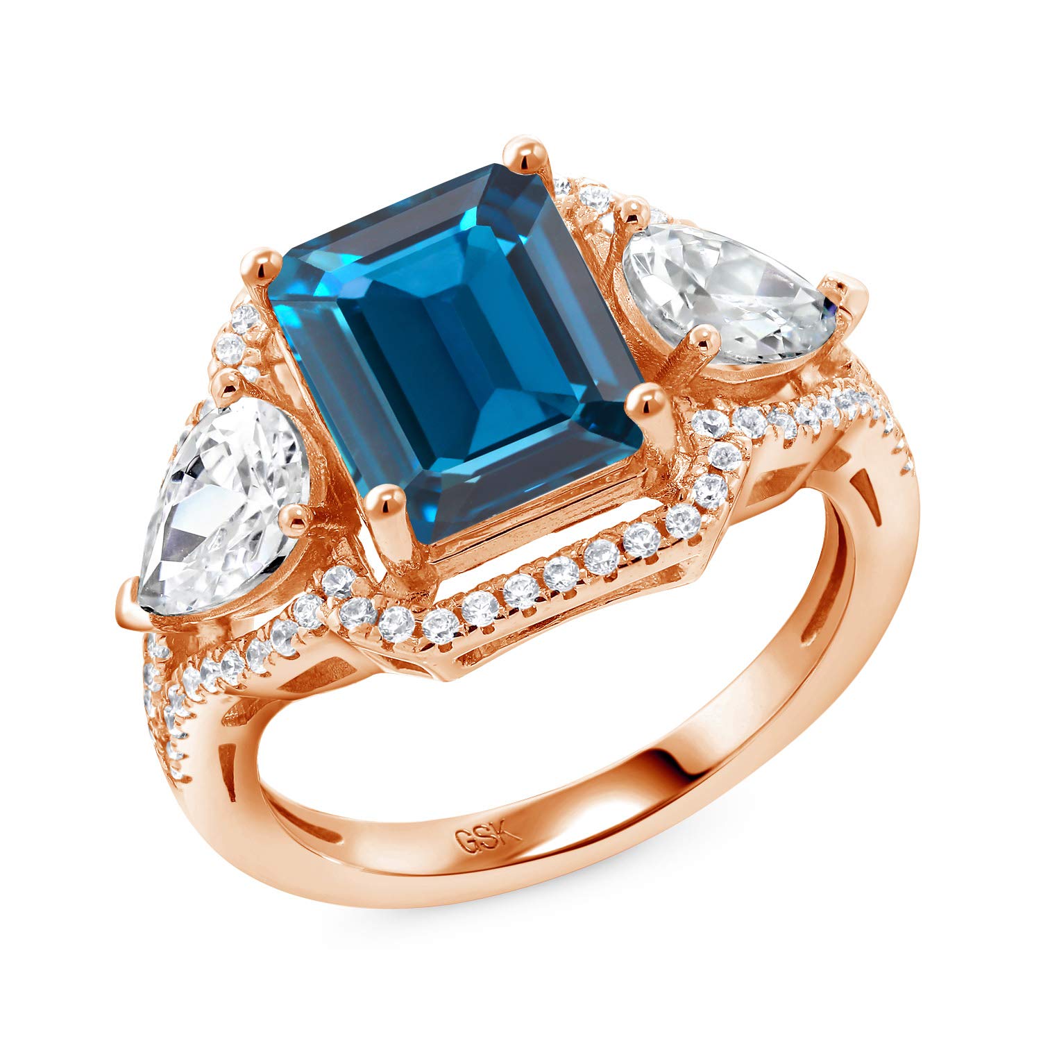 4.79 Ct London Blue Topaz Octagon Ring - 18K Rose Gold Plated Sterling Silver - Gem Stone King - Perfect for Engagement, Anniversary & Special Occasion Gifts