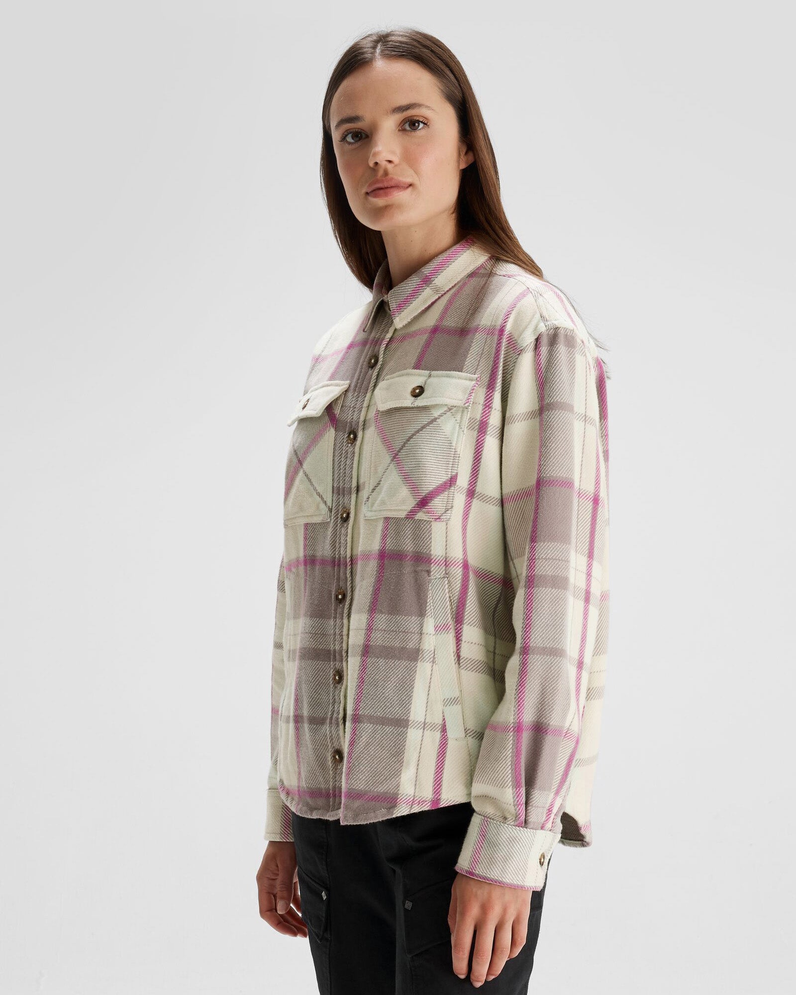 Women's Huntly Long Sleeve Plaid Shirt - Soft Flannel Button Down Top with Mushroom Print for Fall & Winter, Perfect for Cabin Retreats, Camping and Outdoor Adventures