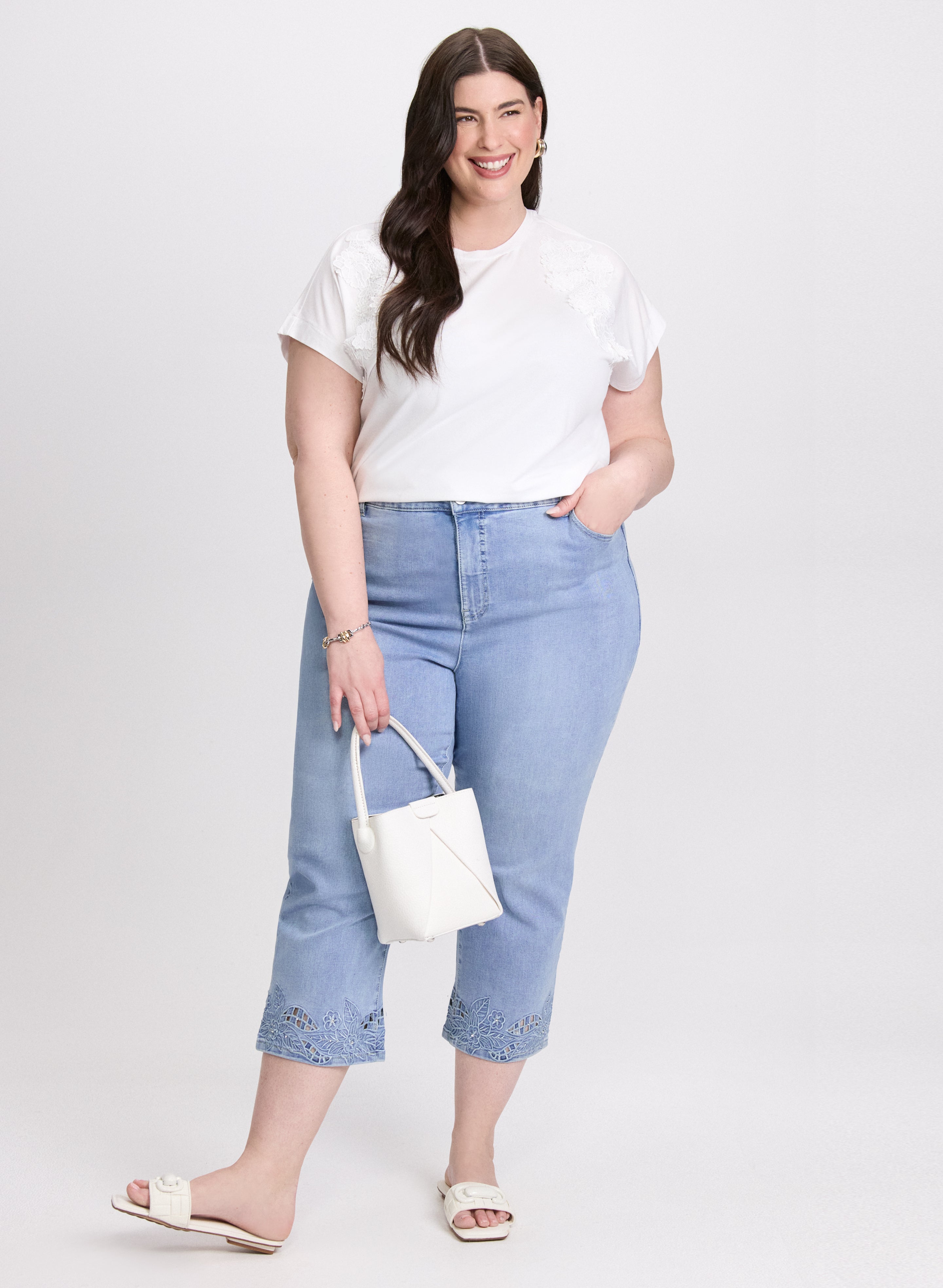 Floral Appliqué Women's T-Shirt - Soft Cotton Casual Tee for Spring & Summer Outfits | Perfect for Daily Wear, Dates, and Weekend Brunch