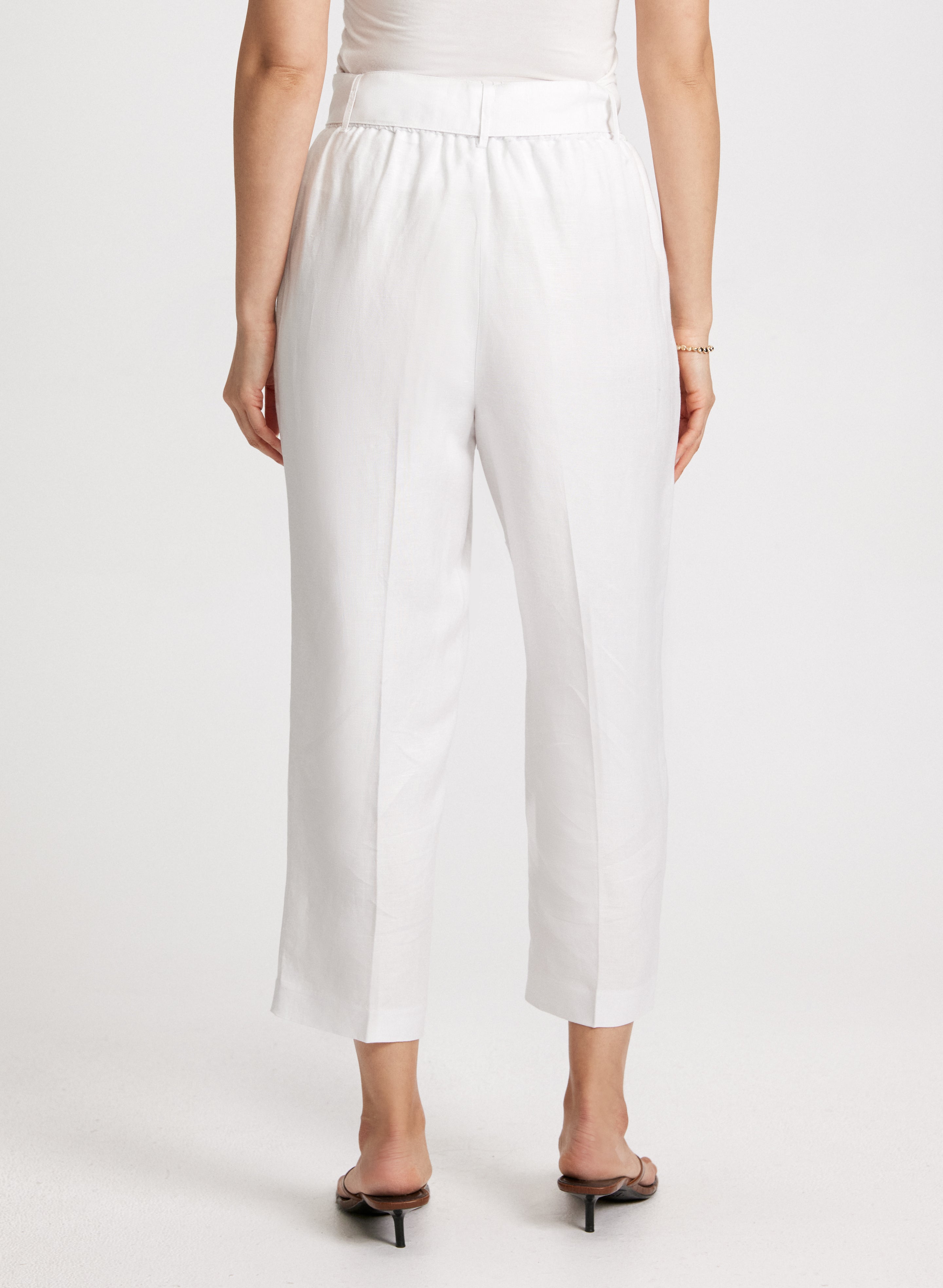 Women's Stretch Linen Blend Capri Pants with Belt - Comfortable Summer Casual Pants for Travel, Beach & Everyday Wear