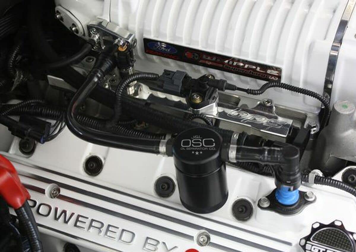 J&L Oil Separator 3.0 - Passenger Side Oil Catch Can for 2007-2014 Ford Mustang GT500 (Black) | Engine Protection & Performance Upgrade | Perfect for Track Days & High-Performance Driving