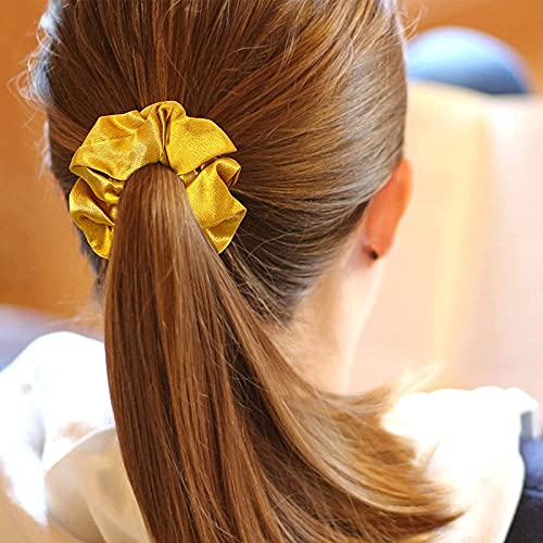 CHIROGRAPHY 5 Pack Large Silk Scrunchies for Women & Girls - Soft Elastic Hair Ties, No-Slip Hair Bands in 5 Colors - Perfect for Workouts, Office, and Everyday Styling