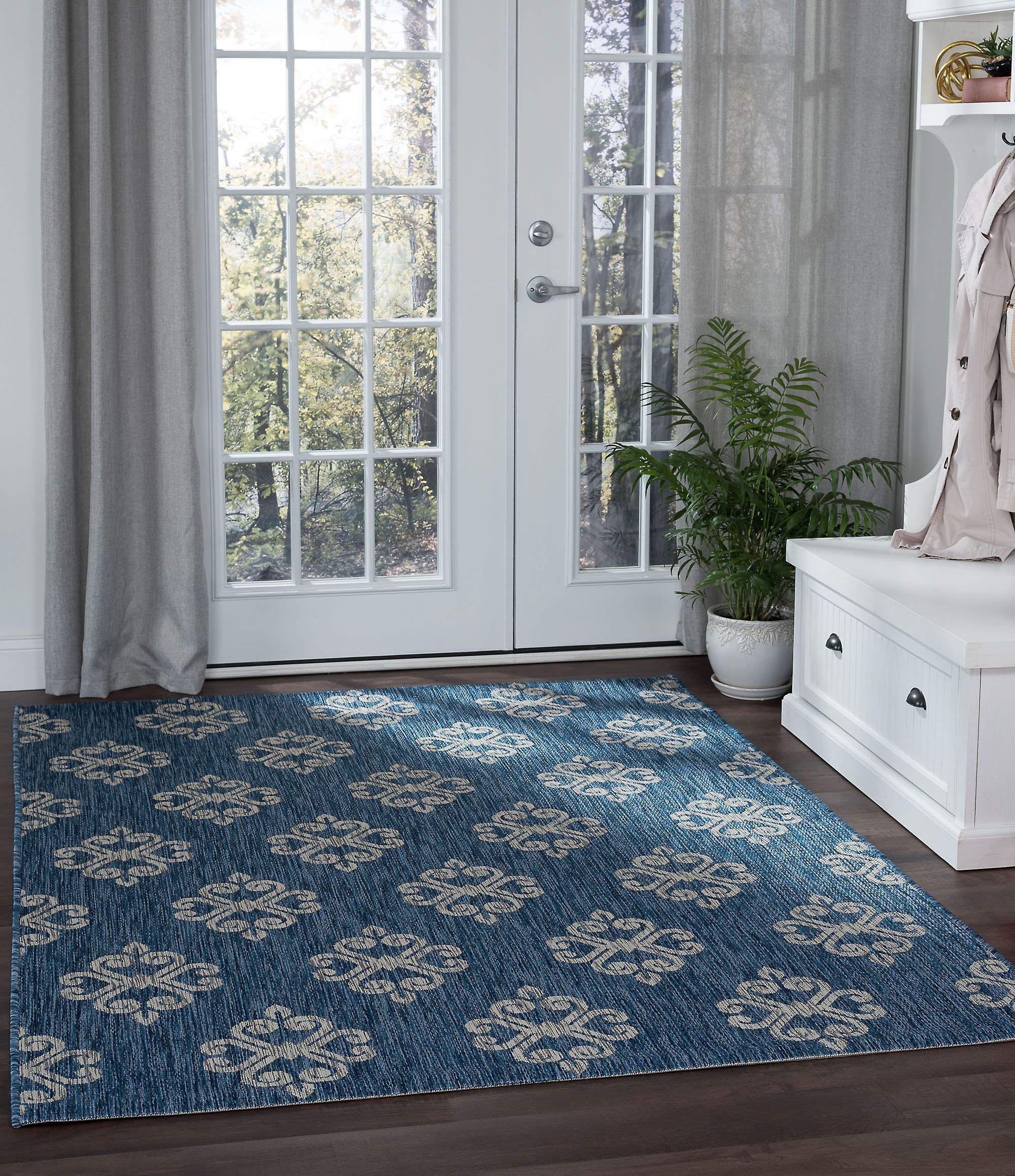 Indigo Jute Large Water Resistant Indoor Outdoor Rug 8x10 - Entryway, Patio, Deck, Garden, Porch, Hallway, Living Room & Bedroom Carpet | Waterproof Alfombras para Exteriores for Home Decor & Outdoor Entertaining