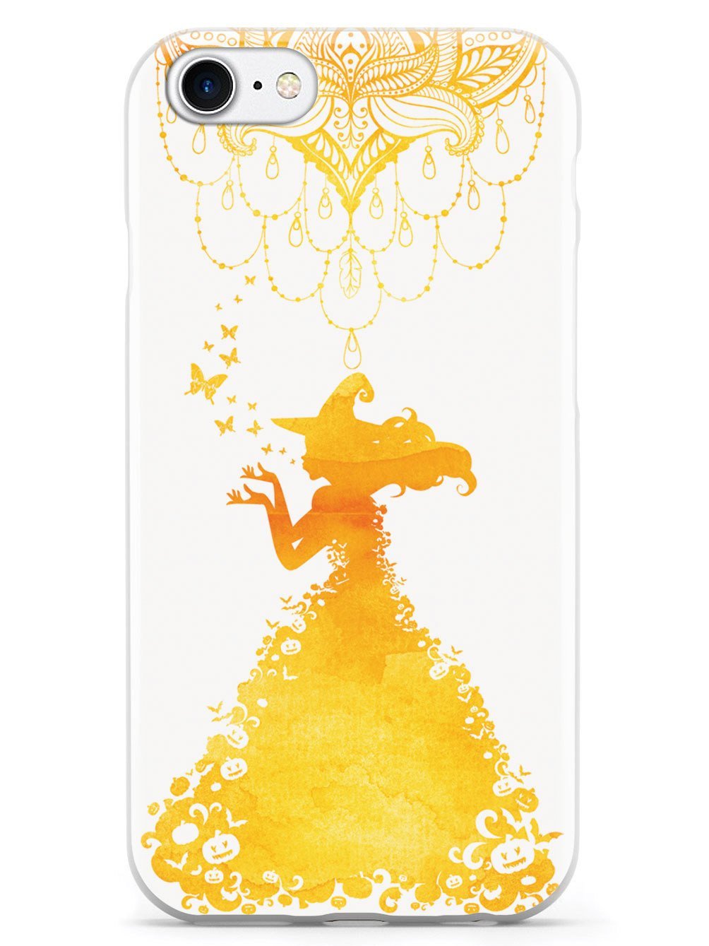 Inspired Cases - Premium 3D Textured Protective Phone Case Compatible with Apple iPhone 8 - Princess Witch & Chandelier Design (White) - Perfect for Everyday Use, Travel & Gift Giving