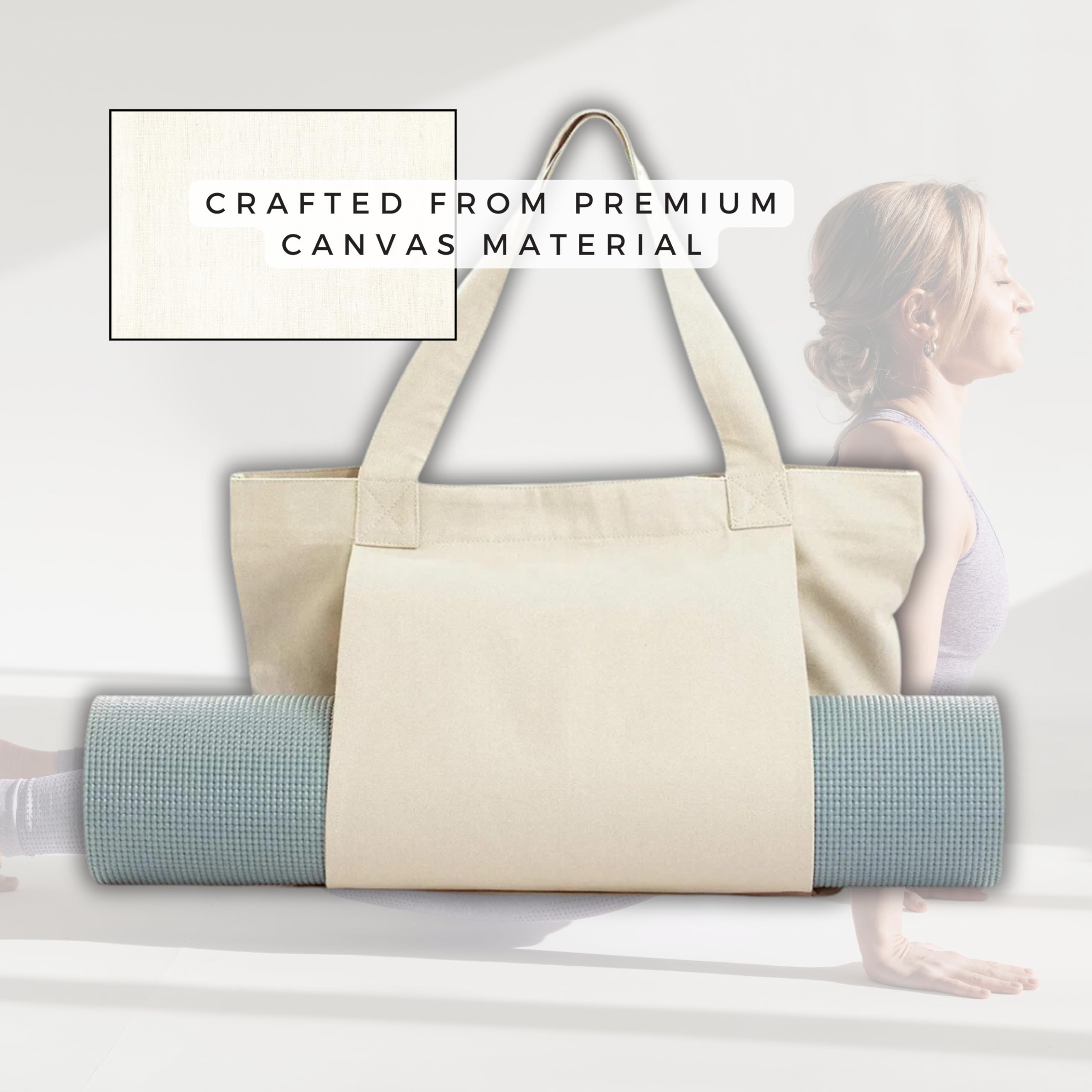 Custom Printed Canvas Tote Bag with Yoga Mat Holder - Reusable Shopping & Gym Bag for Yoga, Pilates, Beach, Travel & Workout - Perfect for Fitness Enthusiasts & Eco-Friendly Lifestyle