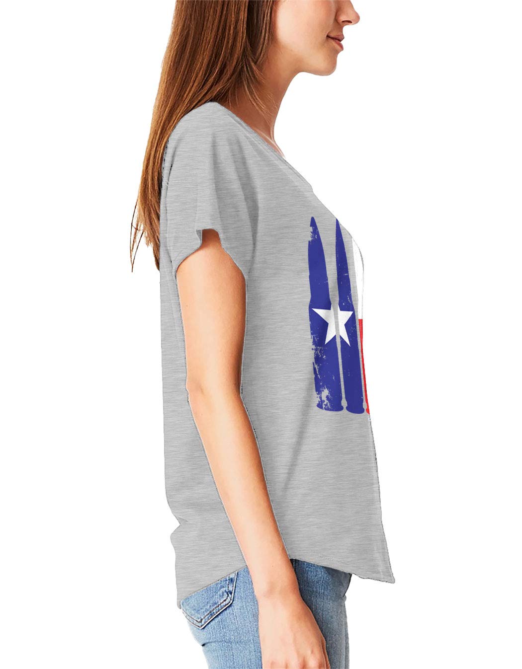 Texas Bullet Flag T-Shirt - Lone Star State Pro Gun Patriotic Women's Dolman Sleeve Top for Outdoor Activities & Range Days