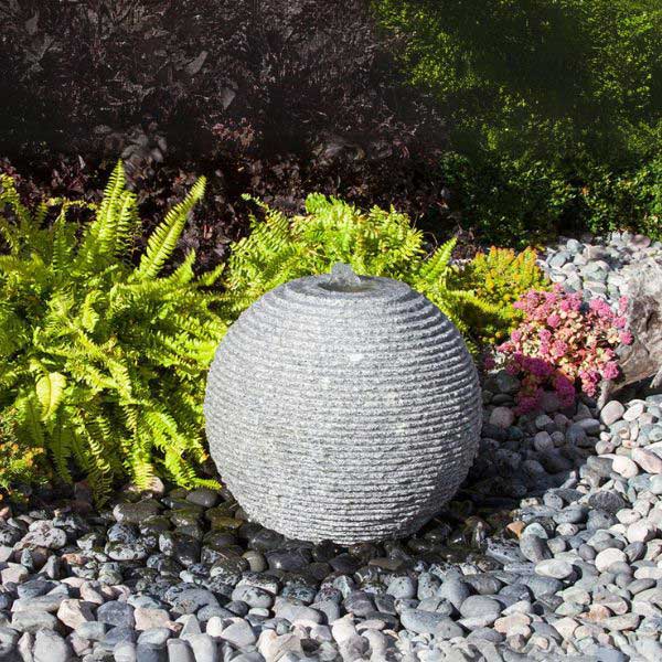 Large Ribbed Sphere Granite Fountain Kit for Outdoor Garden Decor - Blue Thumb - Perfect for Patio, Yard, and Landscape Water Features