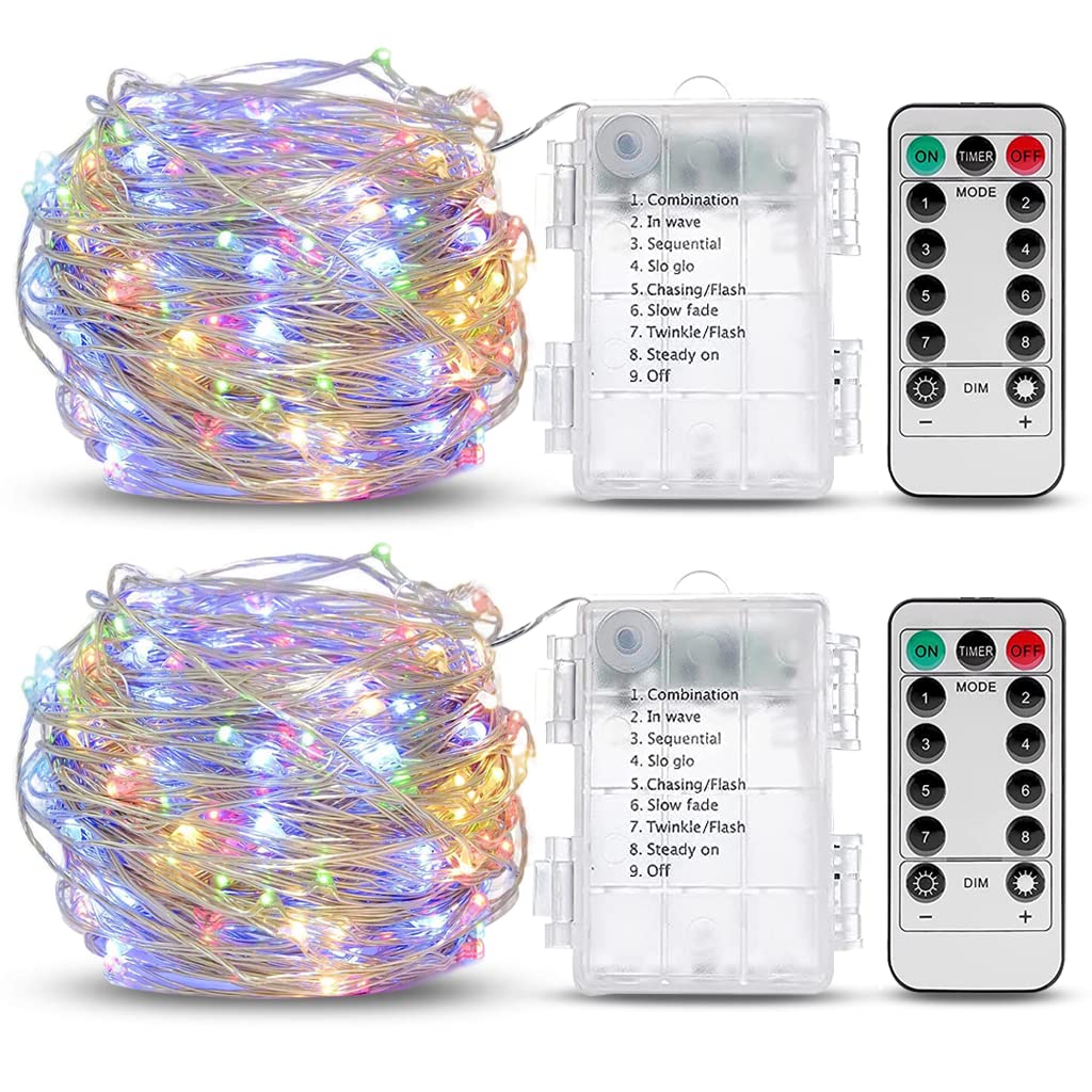 Fairy Lights 2 Pack - 50LEDs Waterproof with Remote for Christmas, Wedding, Home Decor