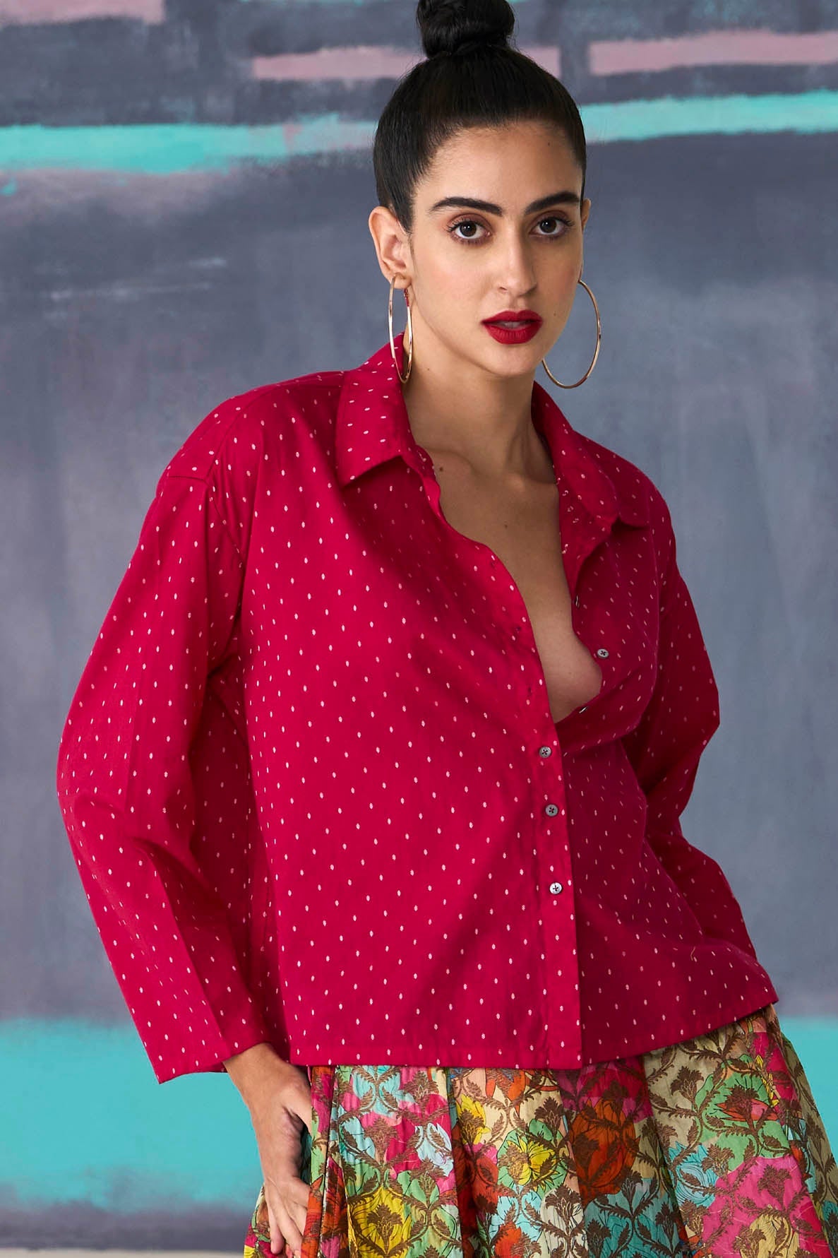 Classic Cropped Shirt for Women - 100% Cotton Dobby Fabric in Fuchsia Pink - Casual Summer Tops for Streetwear & Vacation Outfits