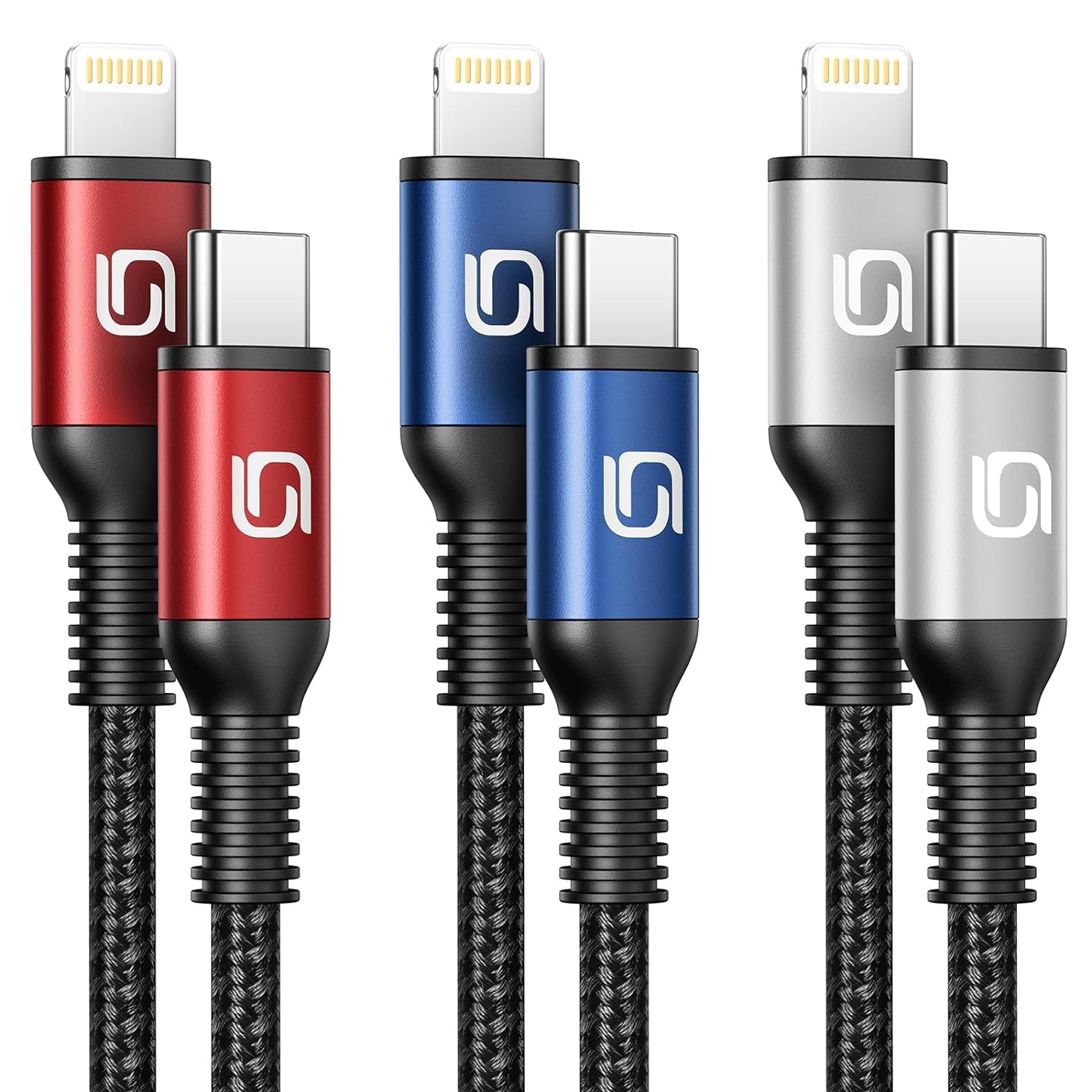 MFi Certified USB C to Lightning Cable 6FT 3Pack - Fast Charging Braided Cord for iPhone 14 13 12 11 Pro Max XR XS 8 Plus iPad AirPods - Durable Charger for Home Office Travel Car Charging