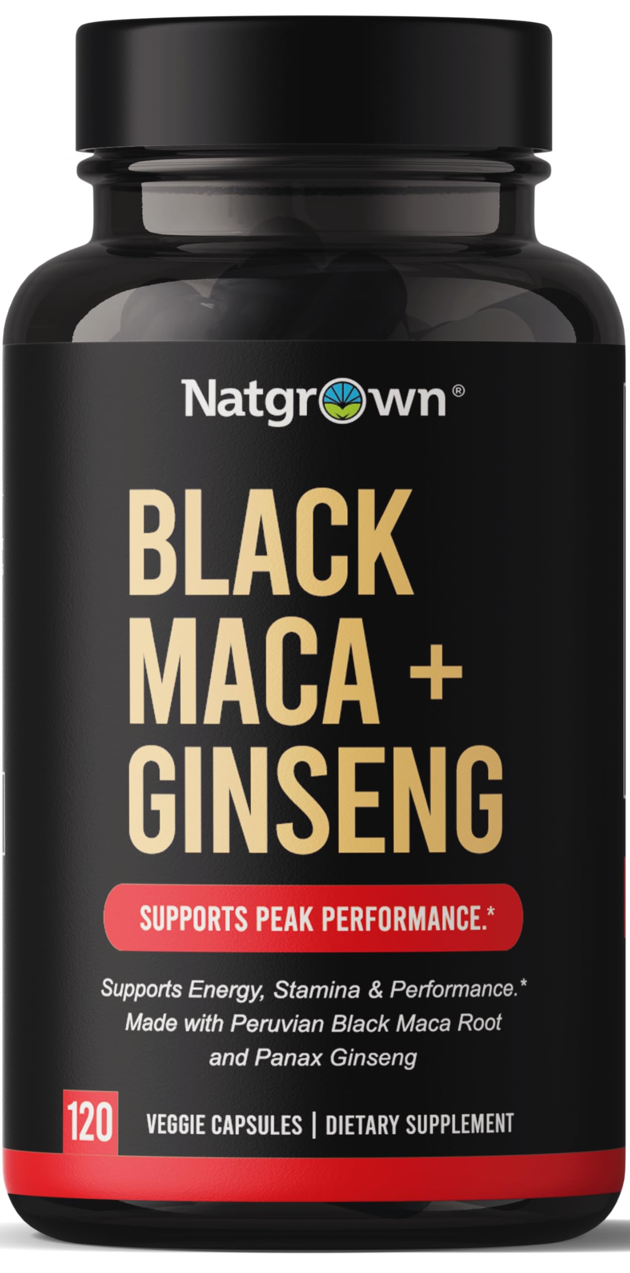 Natgrown Black Maca Root + Panax Ginseng Powder Capsules 1500mg - Peruvian Maca & Korean Ginseng Supplement for Men & Women - Vegan, Non-GMO, Energy & Vitality Booster (120 Capsules) - Supports Stamina, Focus & Overall Wellness for Active Lifestyles