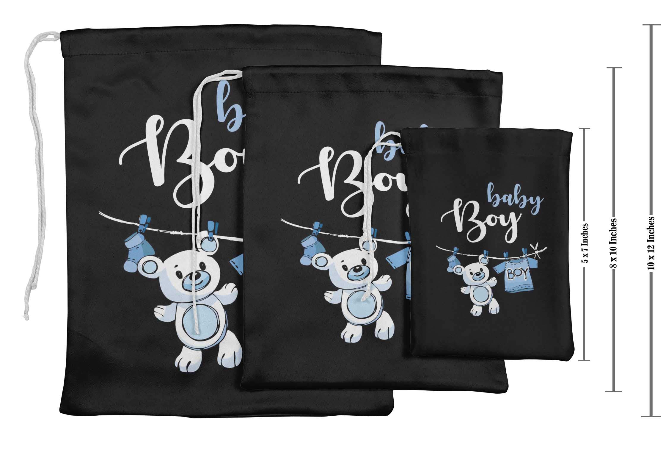Black Teddy Bear & Boy Baby Shower Party Favor Bags - 15 Pack Drawstring Gift Pouches for Baby Shower Decorations & Party Favors