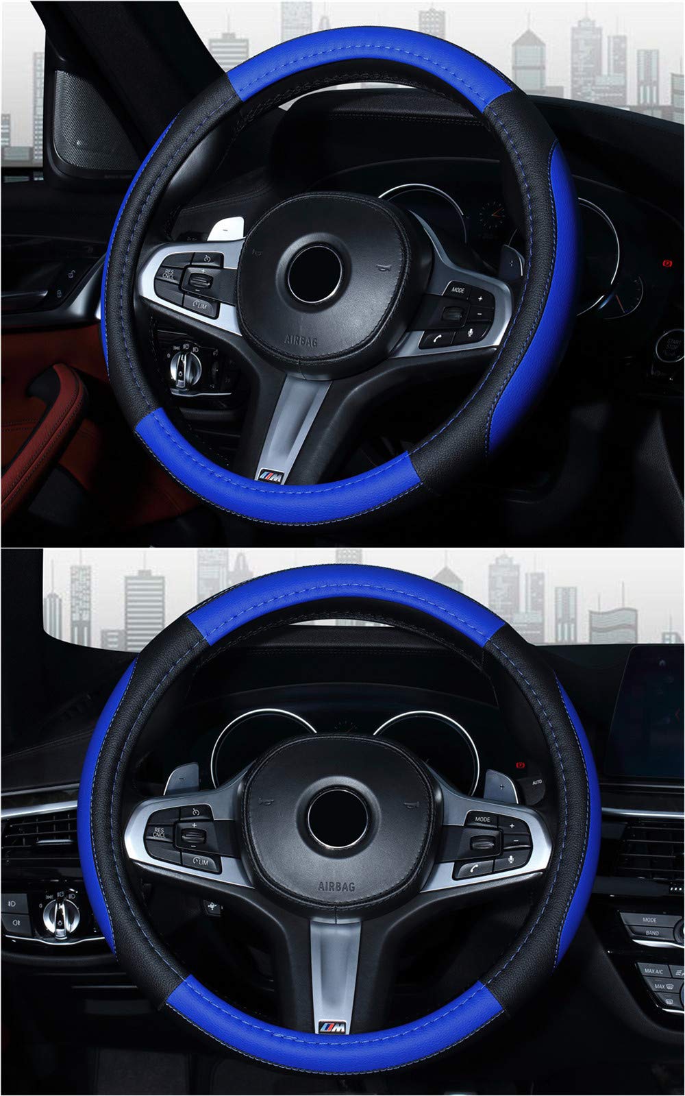 Mayco Bell 15 Inch Car Steering Wheel Cover - Black & Dark Blue - Soft, Durable & Non-Slip for Safety & Comfort - Perfect for Daily Commute, Road Trips & Winter Driving