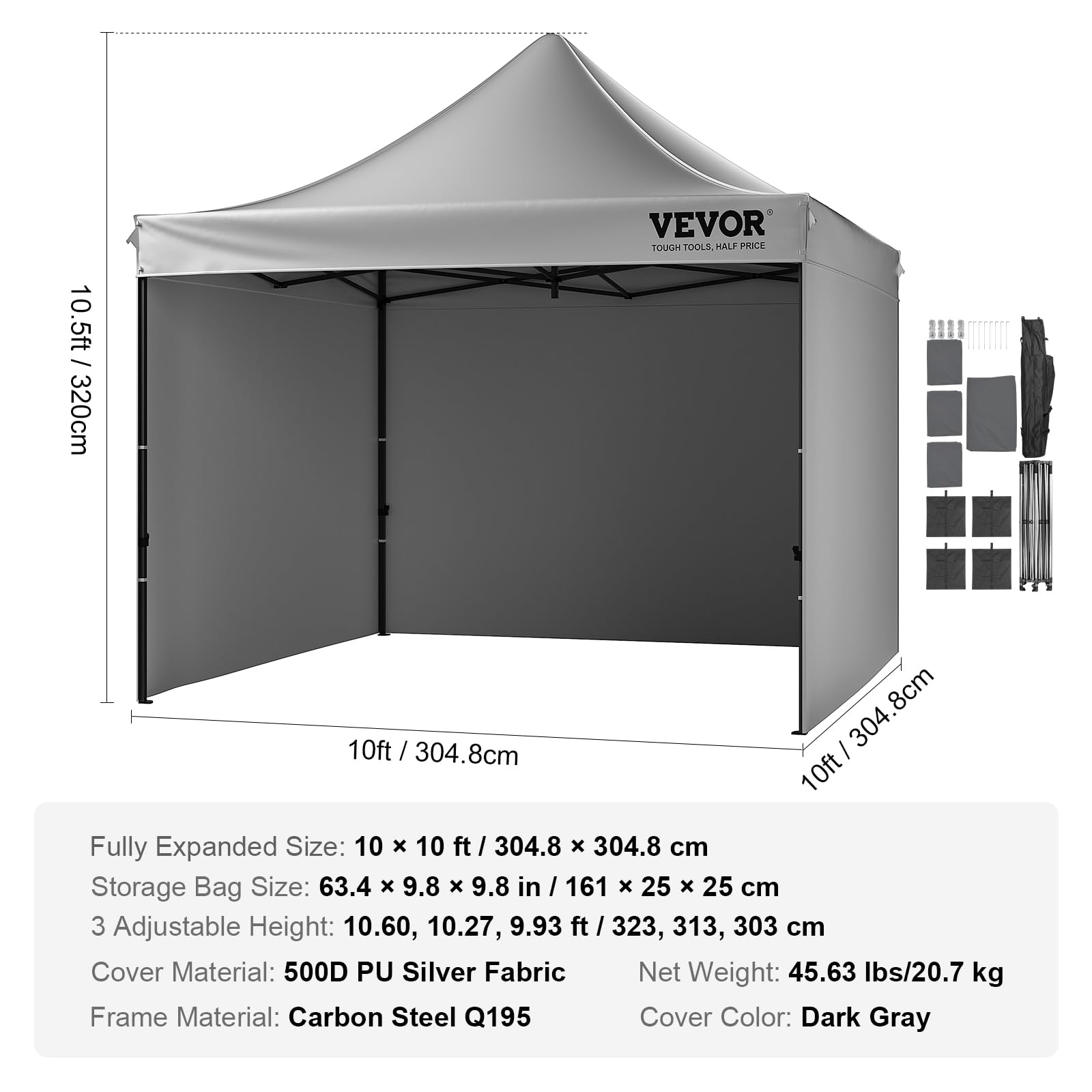 VEVOR 10x10 FT Pop Up Canopy Tent with Removable Sidewalls & Wheeled Carry Bag - UV Protection Waterproof Instant Shelter for Outdoor Events, Backyard Parties, Camping, Beach, Farmers Market, and Tailgating