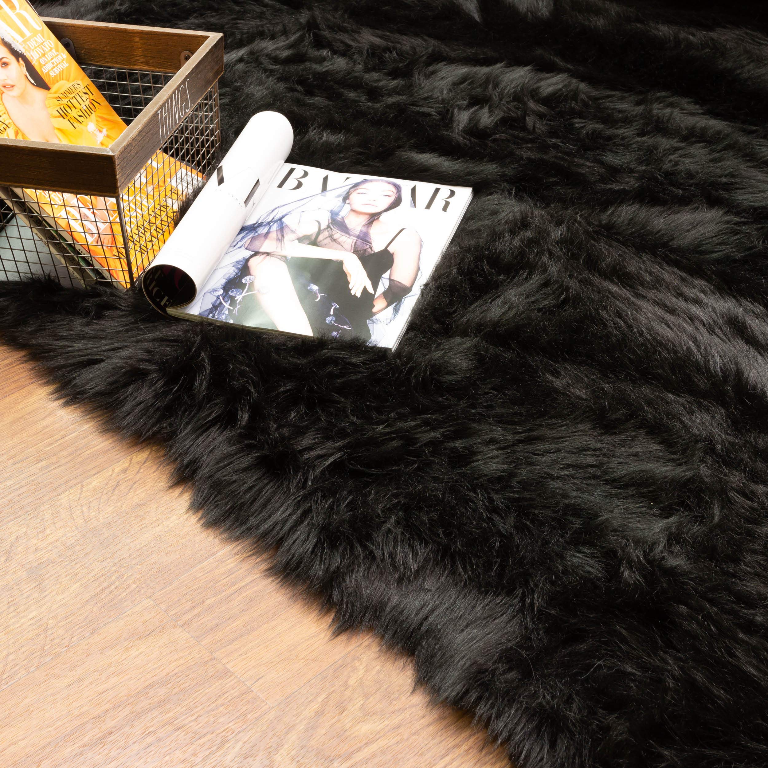 Premium Ultra Soft Fluffy Faux Sheepskin Area Rug - 3x5 Feet Black Shaggy Rug for Bedroom, Living Room, Nursery | Cozy Home Decor & Floor Mat for Cold Weather Comfort