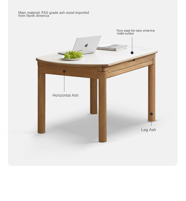 Solid Oak & Ash Wood Extendable Dining Table with Rock Plate - Perfect for Family Gatherings & Dinner Parties