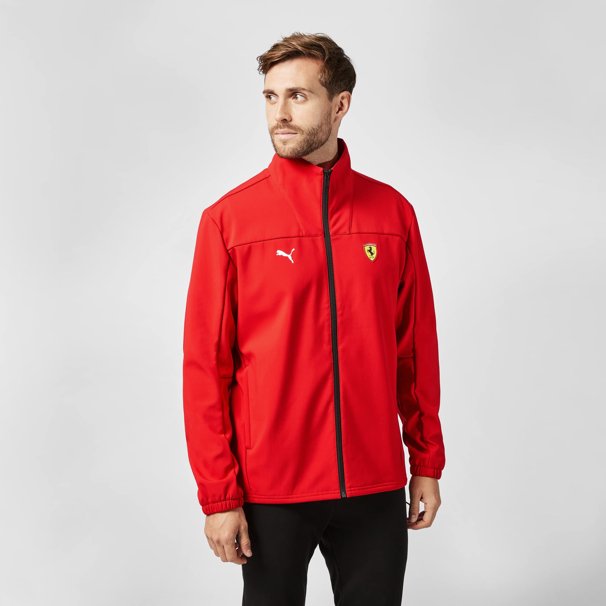 Scuderia Ferrari Puma Softshell Jacket for Men - Black/Red Windproof & Water-Resistant Racing Jacket (Small) - Perfect for F1 Racing Fans, Outdoor Sports & Casual Wear