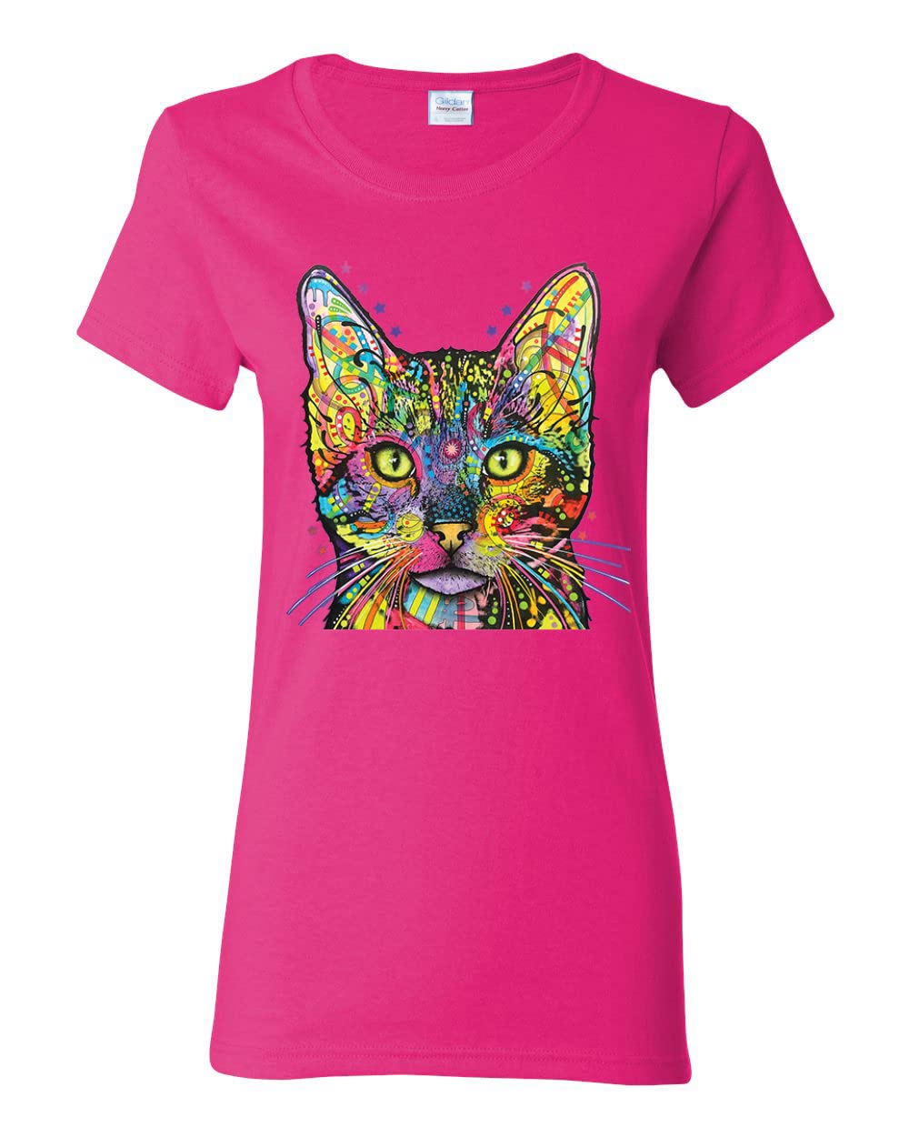 Dean Russo Art Cat Lover T-Shirt for Women - Colorful Cat Mom & Dad Graphic Tee - Perfect Gift for Animal Lovers & Pet Owners
