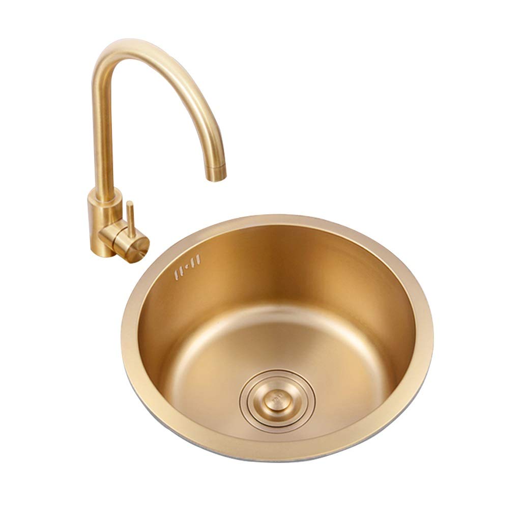 Golden Stainless Steel Mini Round Kitchen Sink - 40x19cm Undermount Bar Sink for Small Spaces | Perfect for Compact Kitchens, RVs, Tiny Homes & Bathroom Wet Bars