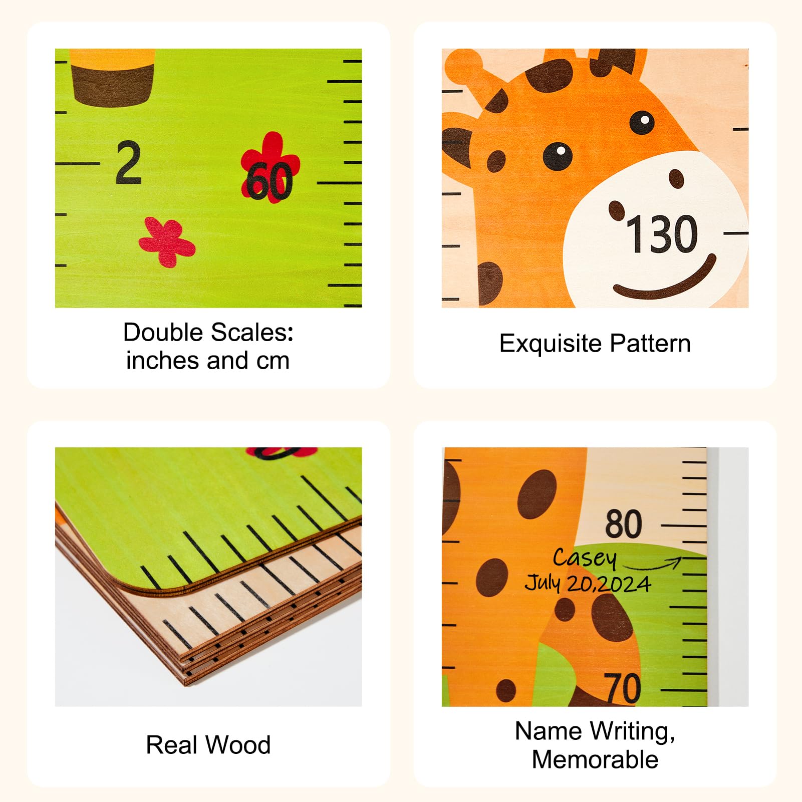 Basumee Wooden Growth Chart for Kids - Wall-Mounted Height Measurement Ruler for Nursery, Bedroom & Playroom - Cute Deer Design Baby Room Decor (Ideal for Boys & Girls Birthday Gifts, Baby Showers)