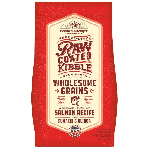 Stella & Chewy's Freeze-Dried Raw Coated Baked Dog Food - Salmon with Pumpkin & Quinoa | Grain-Free Kibble for Adult Dogs | Small & Large Breed Sizes | Perfect for Mealtime & Training Treats