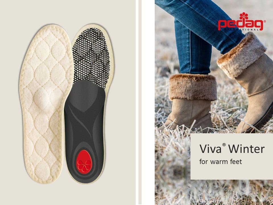 Pedag Viva Winter Insulating Insoles for Men - German-Made Thermal Arch Support Insoles with Heel Cushion & Metatarsal Support | US Size 11/EU 44 | Keep Feet Warm & Comfortable in Boots, Snow Shoes & Winter Activities