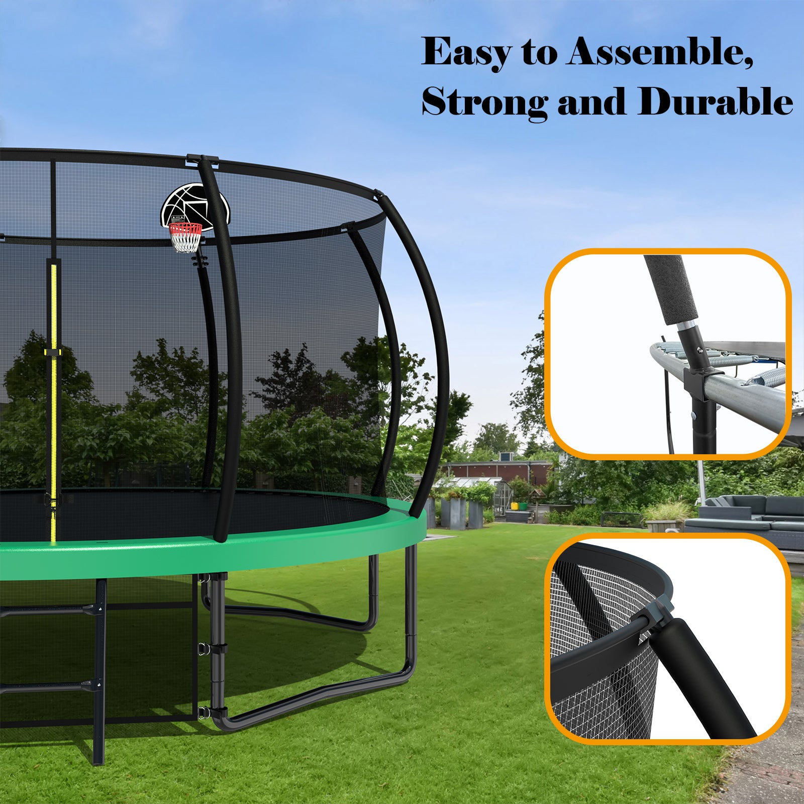 12FT Kids Trampoline with Safety Enclosure Net & Ladder - Outdoor Bounce Trampoline for Backyard, Garden, Playground - Durable Jumping Mat for Children's Exercise & Family Fun