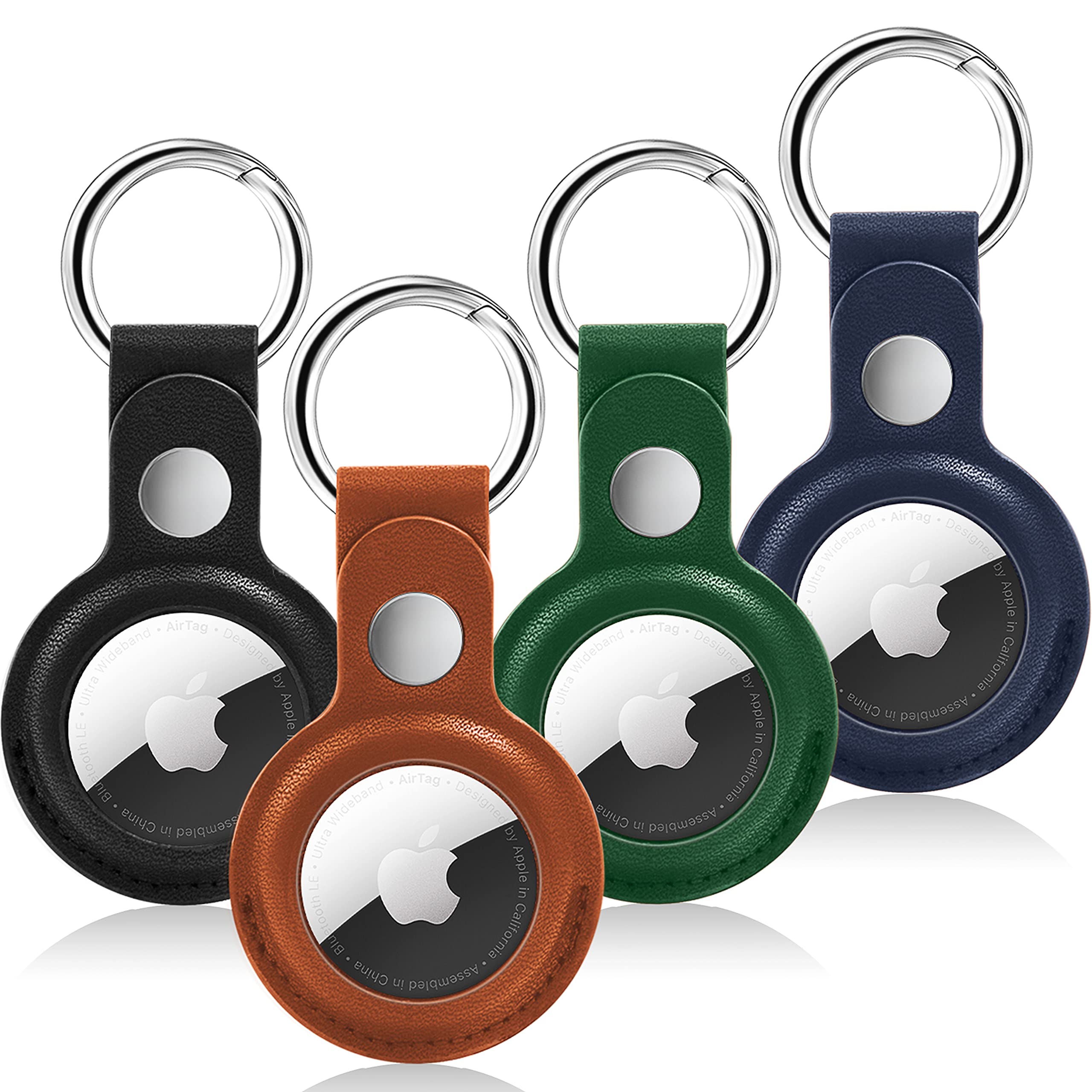 4 Pack SPIDERCASE AirTag Keychain Holder - Durable Leather Airtag Case with Key Ring for Apple AirTag (Multi-Color) - Perfect for Luggage Tracking, Keychains & Pet Collars
