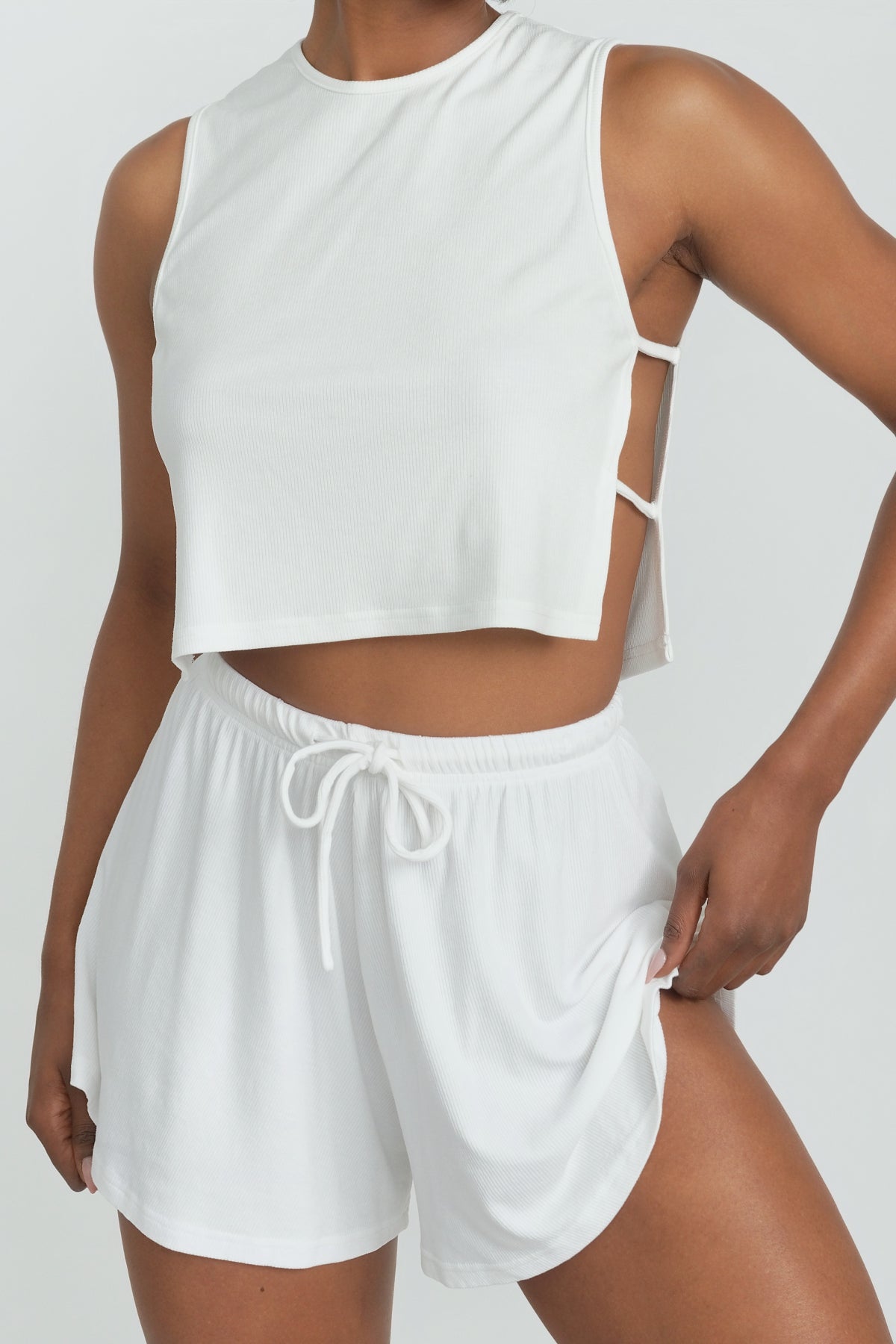 Simi Side Strap Tank Top for Women - Soft Dove Gray Sleeveless Shirt - Perfect for Yoga, Gym & Casual Wear