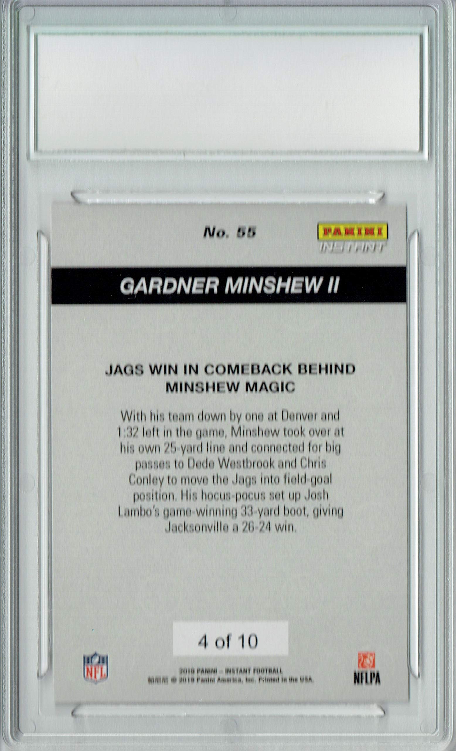 2019 Panini Instant #55 Gardner Minshew Rookie Card Green SP PGI 10 - Perfect for NFL Collectors and Eagles Fans Memorabilia