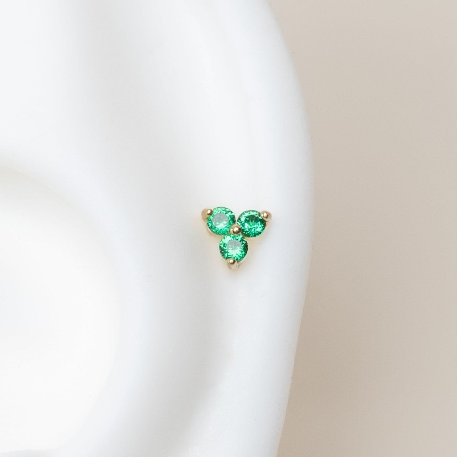 14K Solid Yellow Gold Emerald Trinity Cluster Stud Earrings for Women - Perfect for Weddings, Parties & Special Occasions