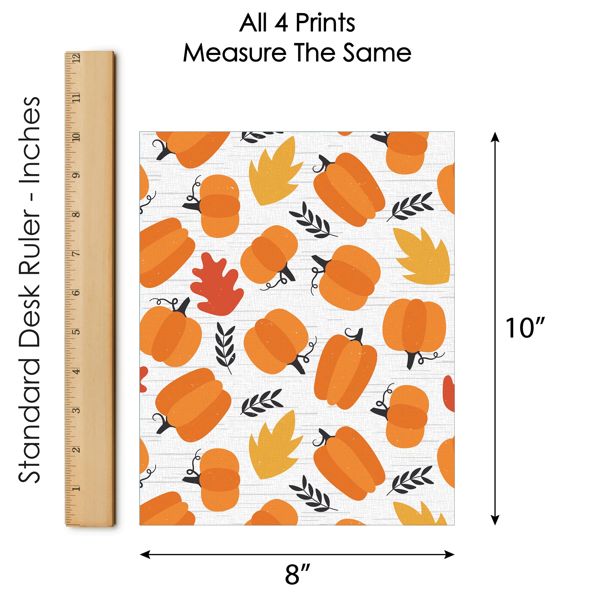 Big Dot of Happiness Fall Pumpkin Wall Art - Set of 4 Unframed 8x10 Inch Autumn, Halloween & Thanksgiving Decor - Linen Paper Prints for Seasonal Home, Office, and Party Decoration