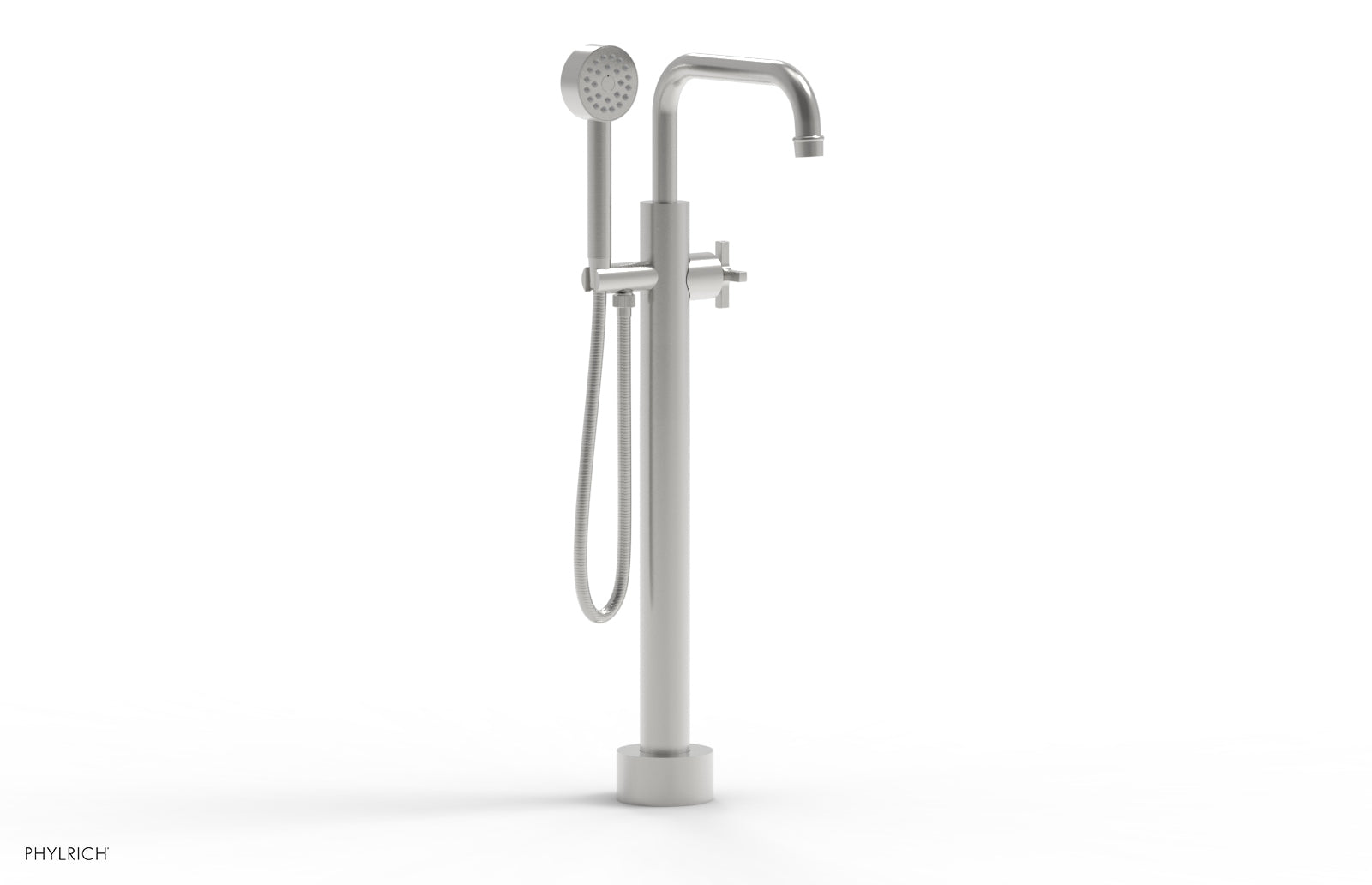 HEX MODERN Low Floor Mount Tub Filler with Cross Handle & Hand Shower - Model 501 54 03 - Perfect for Contemporary Bathroom Renovations & Spa-Like Shower Experiences