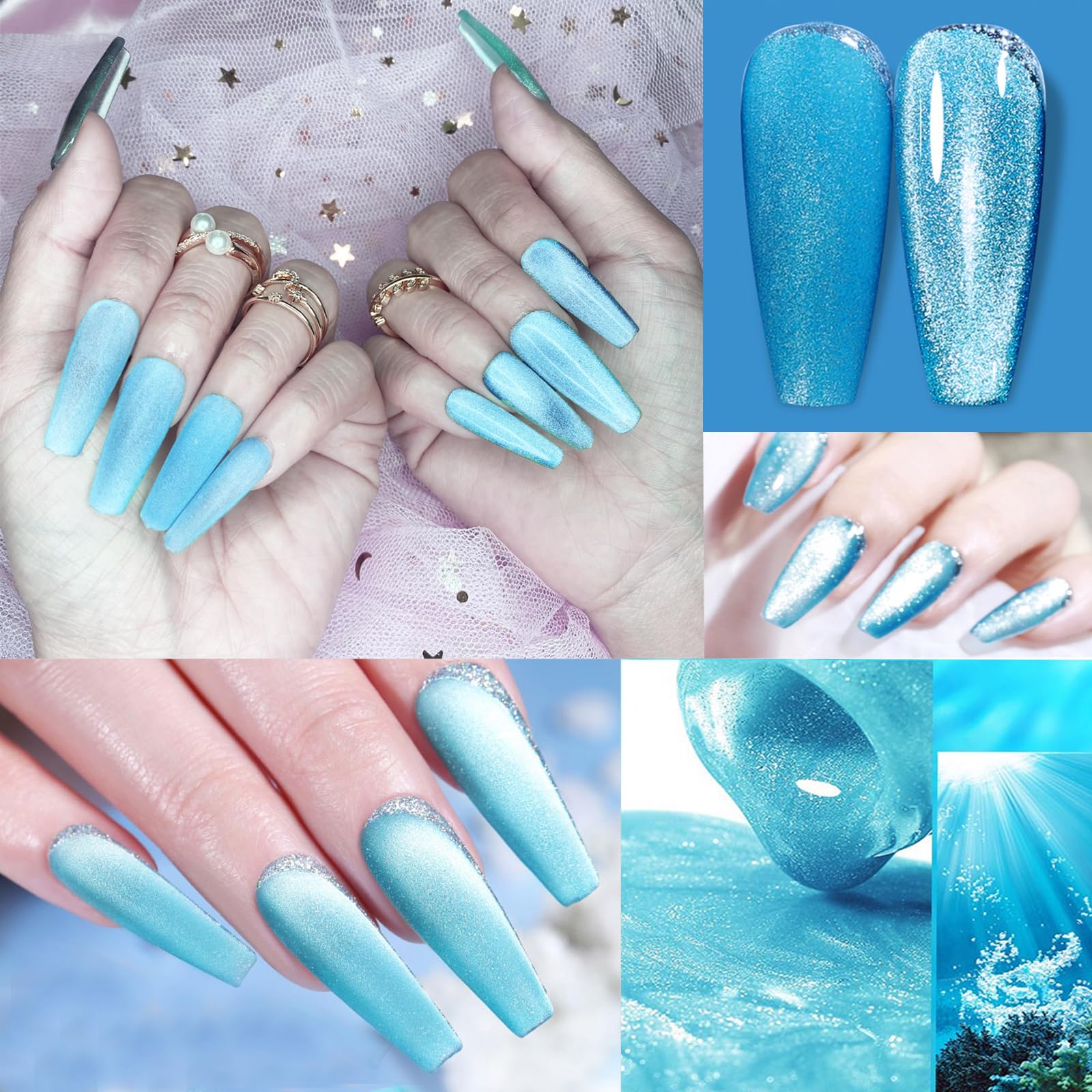 NAILGIL Magnetic Cat Eye Gel Nail Polish - Jelly Blue Galaxy Holographic Soak Off UV/LED Gel - Professional Salon Quality for DIY Nail Art at Home | Perfect for Manicures, Parties & Special Occasions
