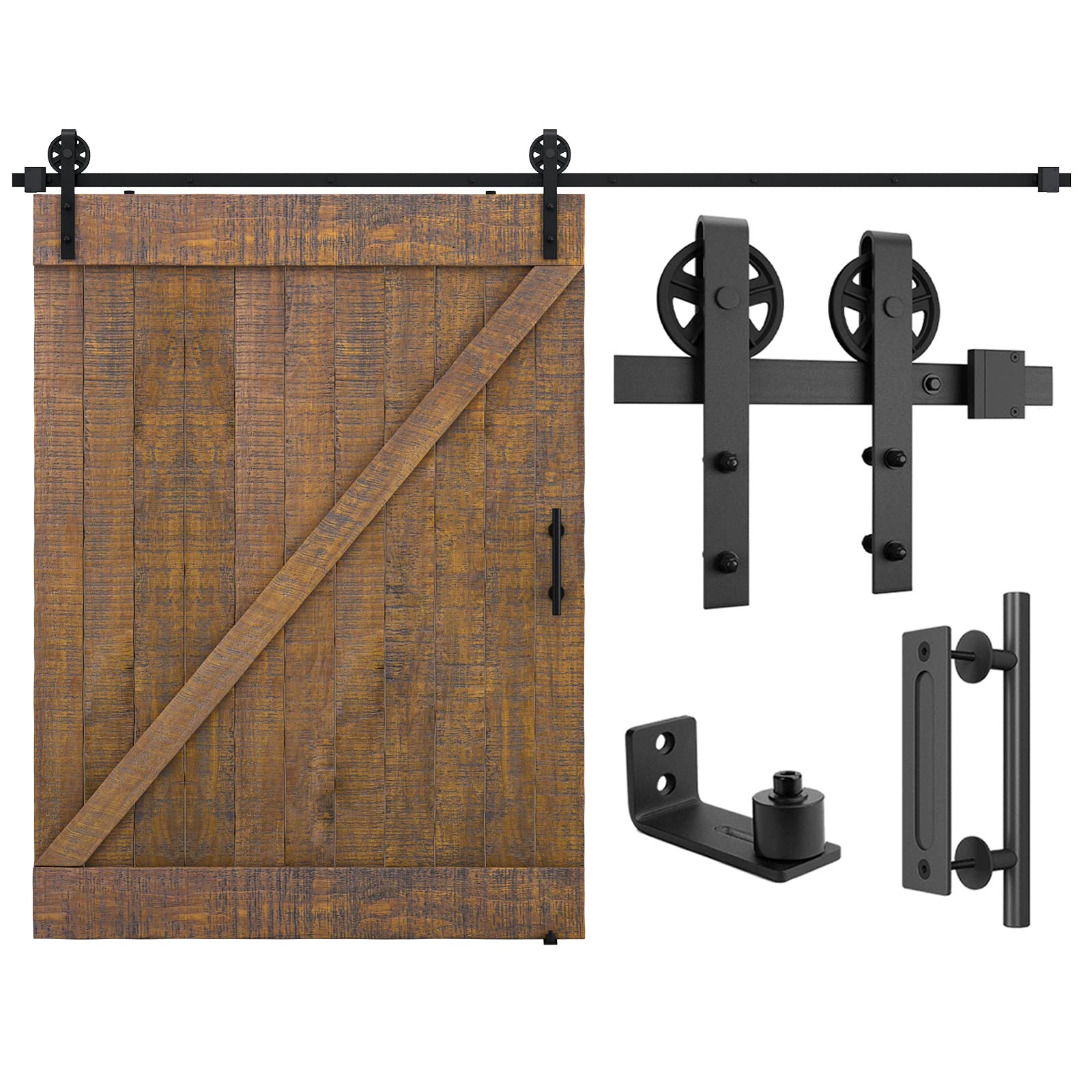 SMARTSTANDARD 10ft Heavy Duty Sliding Barn Door Hardware Kit - Black Industrial Style with Pull Handle & Floor Guide - Fits 60
