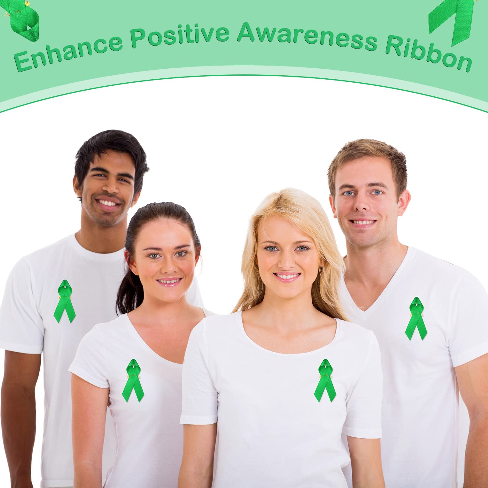 Bulk Green Satin Mental Health Awareness Ribbon Pins - 100pcs Lapel Pins with Safety Pins for Charity Events, Fundraisers & Social Causes - Perfect for Men & Women Supporting Mental Health Awareness Campaigns