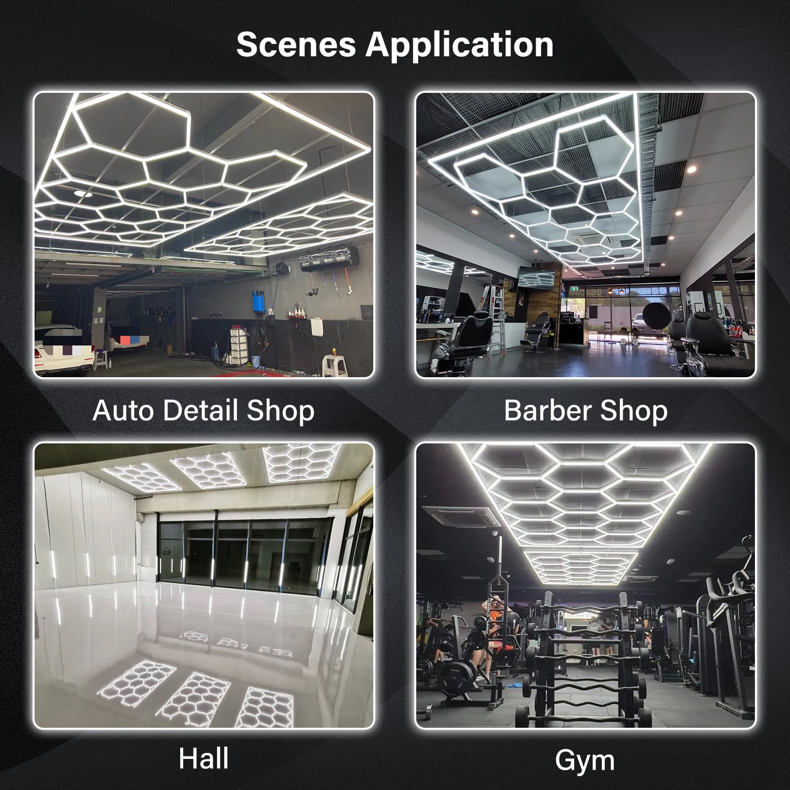 LED Hexagon Lights - 556W 66720 Lumen 6500K Cool White Garage Lighting for Ceiling - Perfect for Garage, Gym, Barber Shop, Warehouse & Workshop Lighting