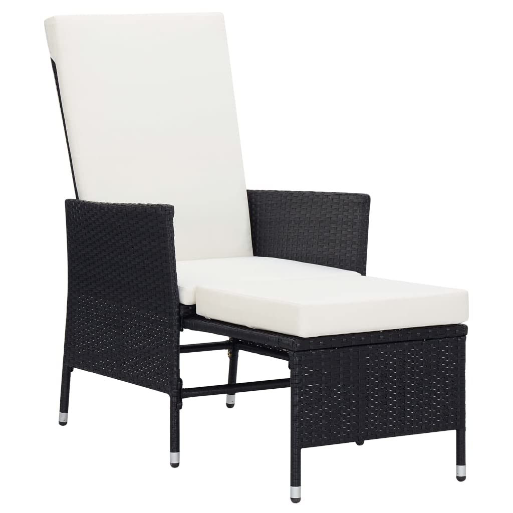 vidaXL 2-Piece Black Poly Rattan Patio Lounge Set with Cushions - Outdoor Armchair & Tea Table Furniture for Garden, Poolside, and Backyard Relaxation
