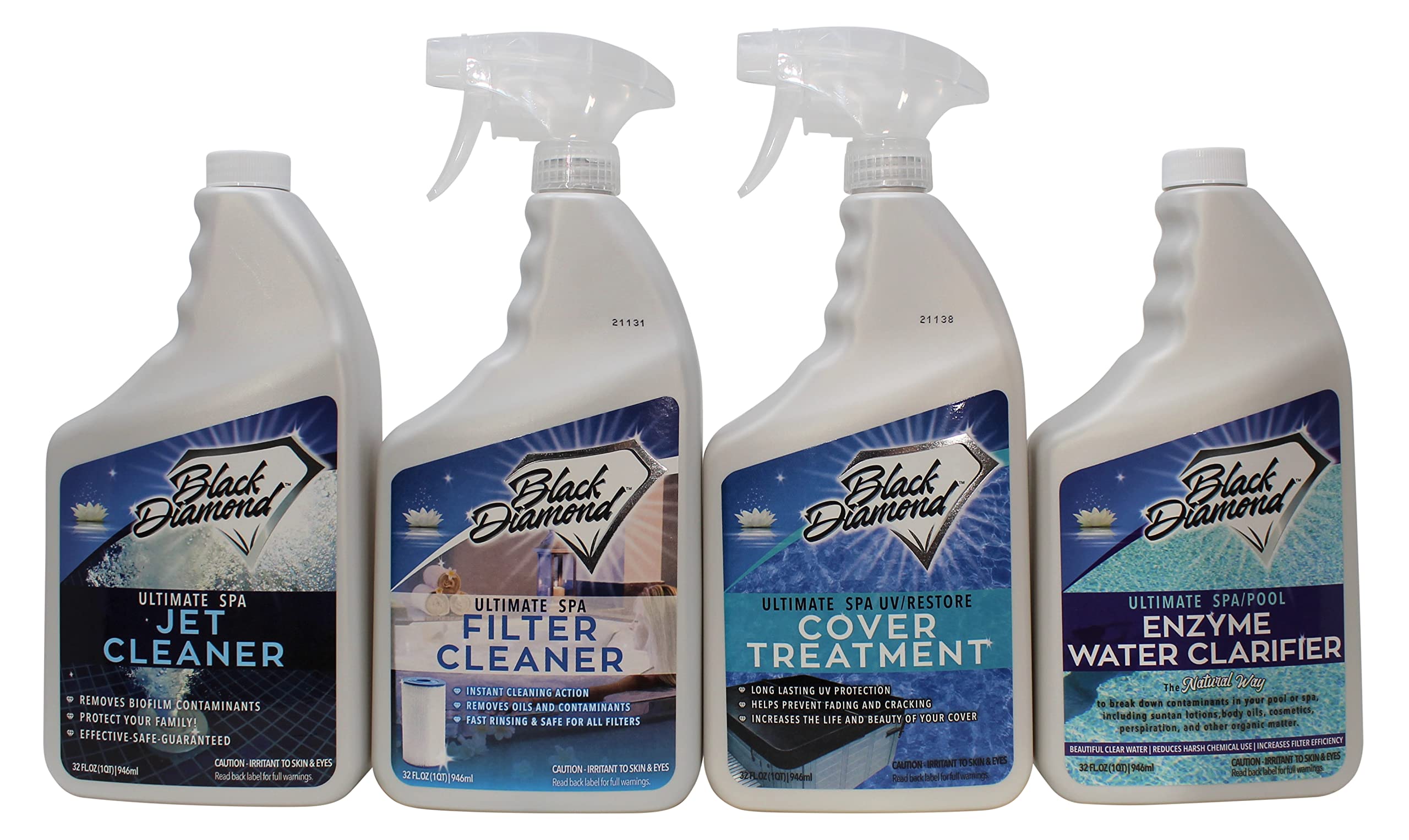 Black Diamond Stoneworks Ultimate Spa & Pool Maintenance Kit - Filter Cleaner, UV/Restore Cover Treatment, Jet Cleaner & Enzyme Water Clarifier Quart Bundle | Professional Pool & Spa Cleaning Supplies for Crystal Clear Water | Perfect for Hot Tubs, Swimming Pools & Jacuzzis