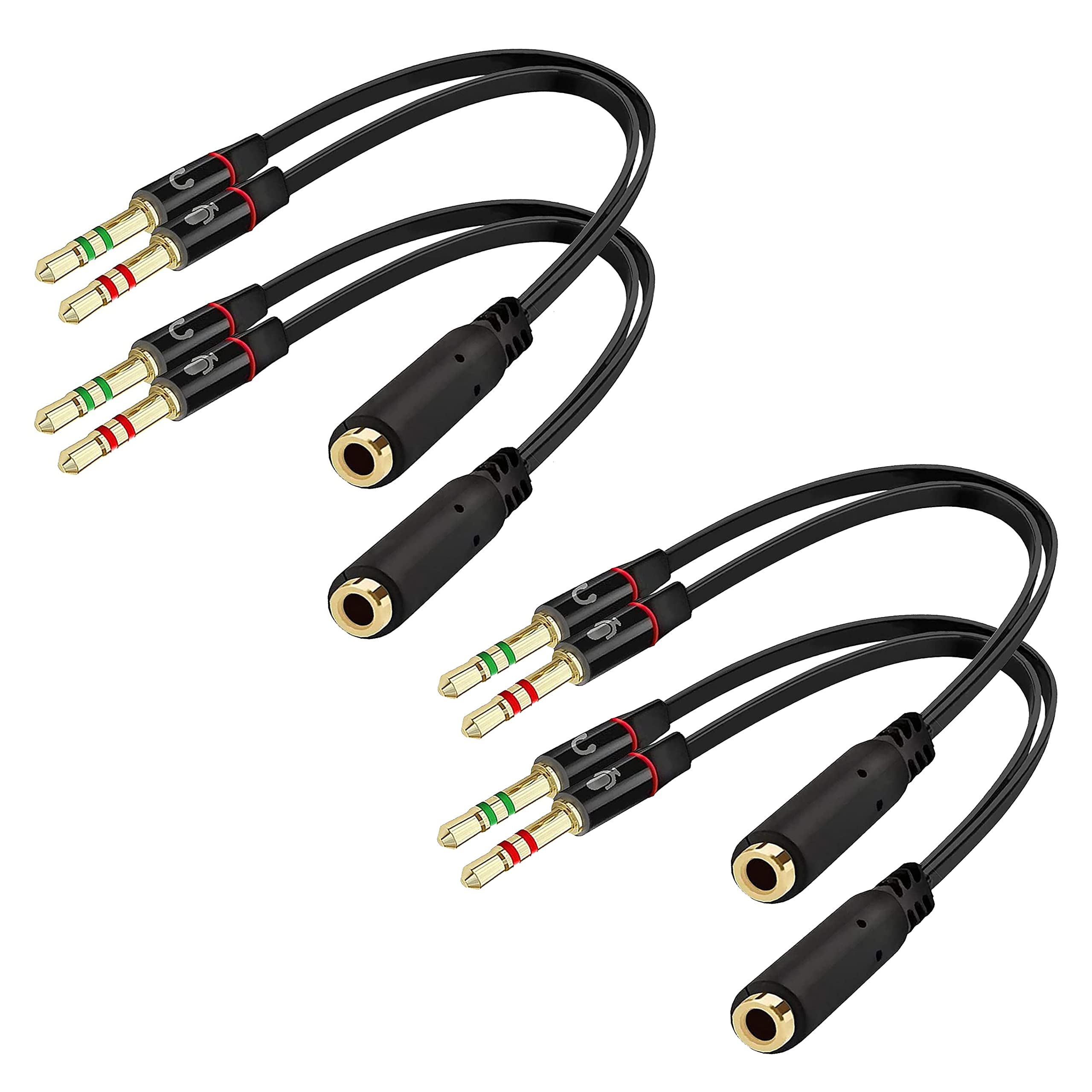 SaiTech IT 4 Pack Gold Plated 3.5mm Headphone Splitter - 2 Male to 1 Female Audio Y Cable for Computer, Smartphone, PC - Headset Mic Adapter (Black, 20cm) - Perfect for Gaming, Streaming & Conference Calls