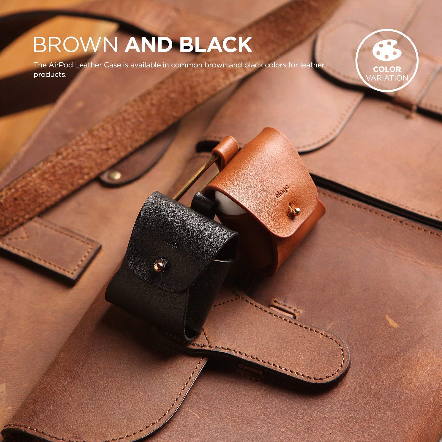 Premium Genuine Leather Case for AirPods 1 & 2 - Natural Cowhide Cover with Brass Ring Holder | Wireless Charging Compatible | Perfect for Travel, Work & Everyday Use [Brown]