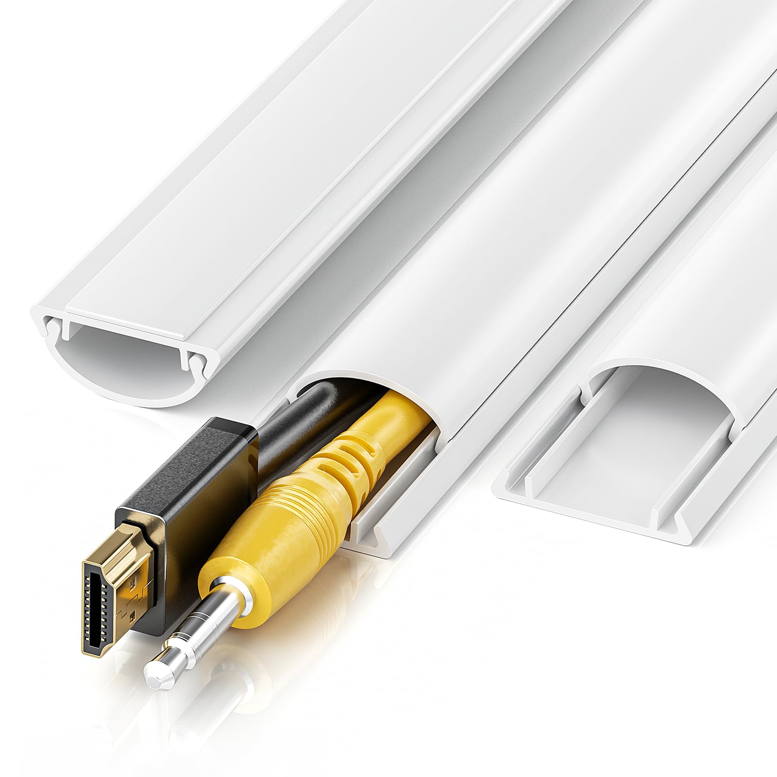 42.5in Half Round Cord Cover - Adhesive Cable Hider for 1-2 Wires, Wall Mount TV Wire Concealer (3 Pack, 14.2in Length, 1.18x0.47in Size) - Perfect for Home Office, Living Room & Bedroom Cable Management