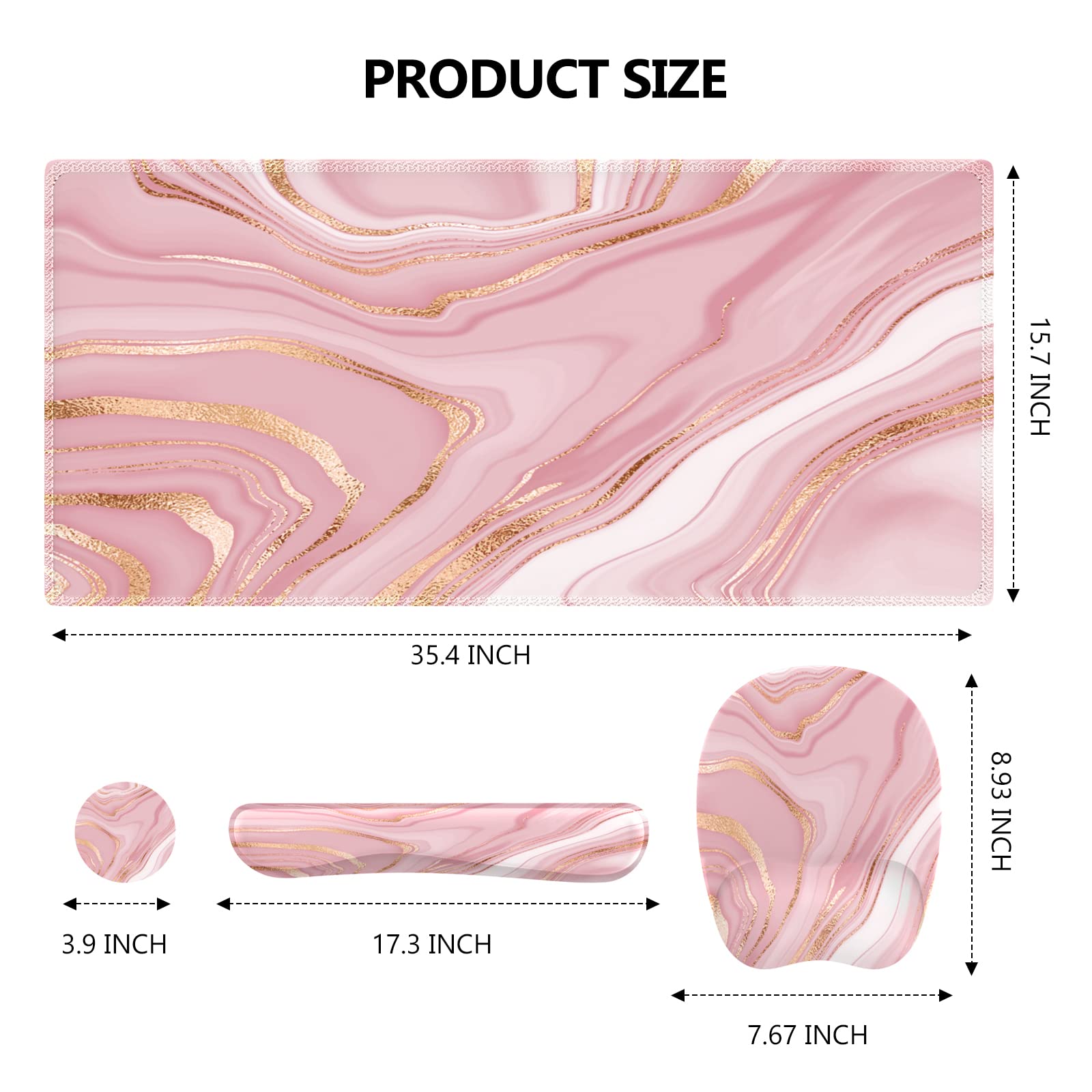 Premium Pink Rose Gold Desk Mat Set - Ergonomic Mouse Pad with Wrist Support & Keyboard Wrist Rest, Non-Slip Office Accessories for Comfortable Computer Work - Perfect for Home Office, Gaming & Workspace Setup