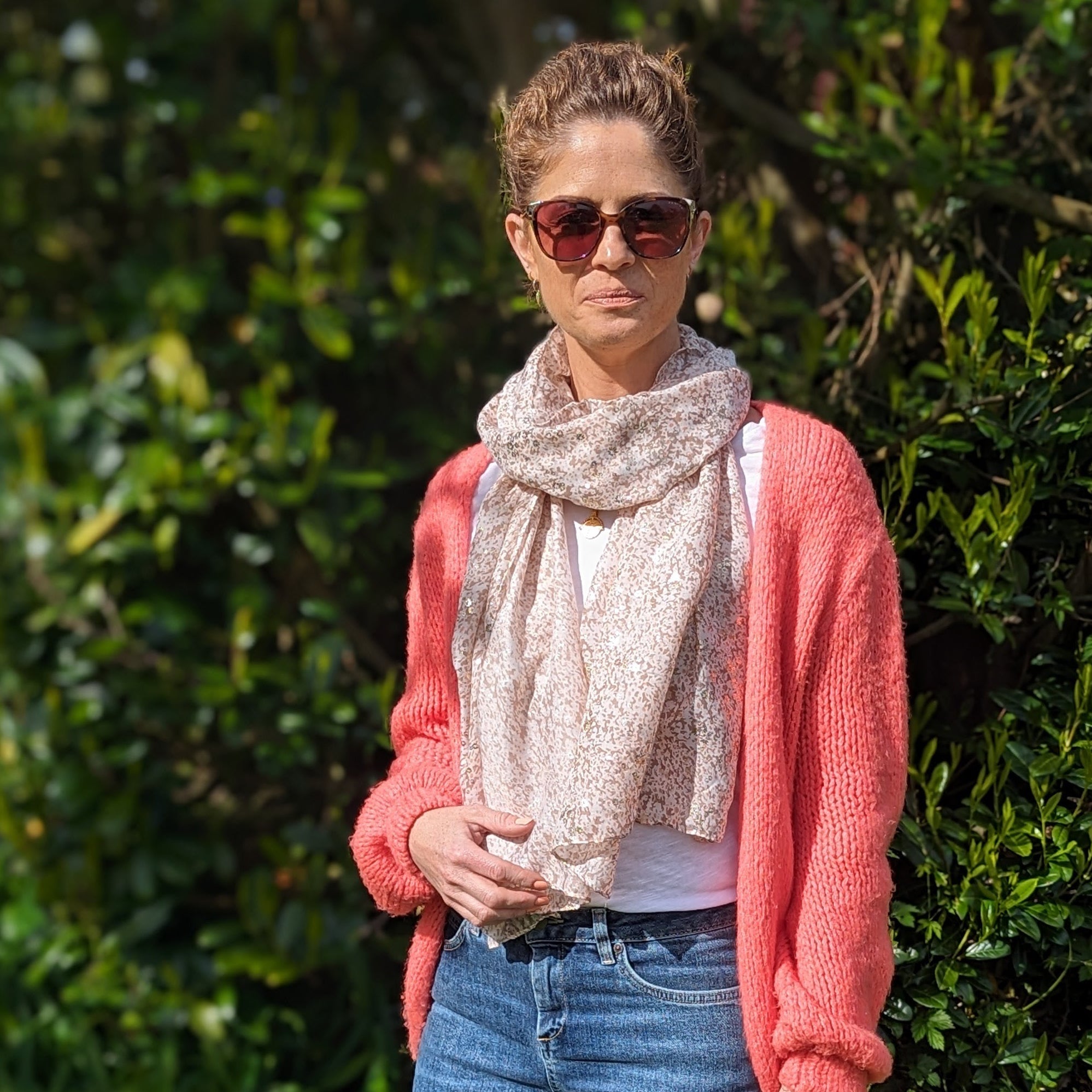 Daisy Sparkle Scarf - Soft Hazelnut Cream Womens Fashion Accessory (42x180cm) for Fall Winter Outfits & Special Occasions