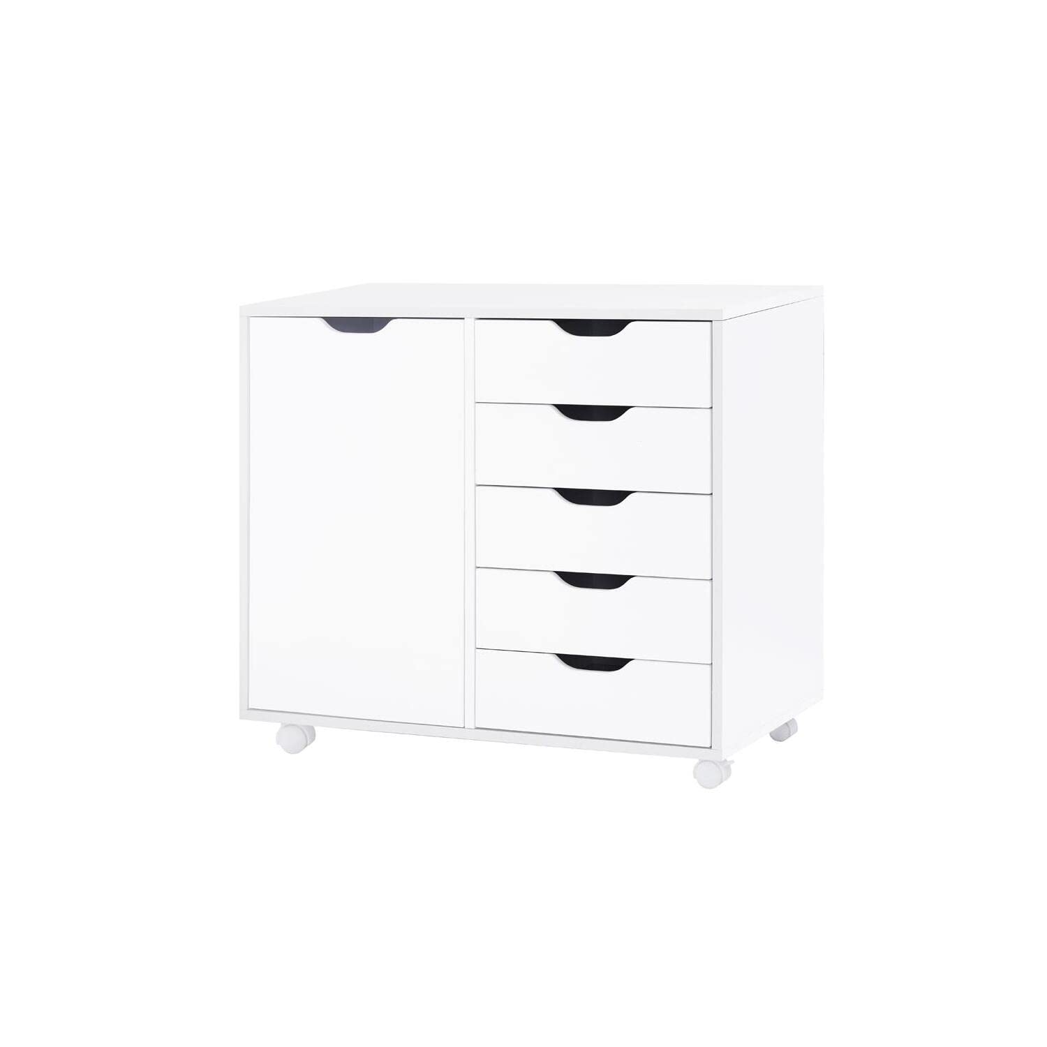 Naomi White 5-Drawer Rolling Storage Cabinet for Office & Home