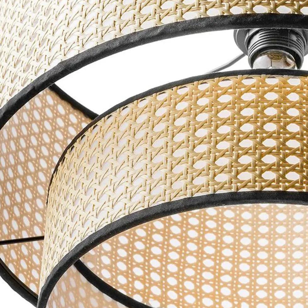 Modern Rattan Double Concentric Circle Pendant Light - Boho Chic Ceiling Fixture for Dining Room, Bedroom & Living Room Decor