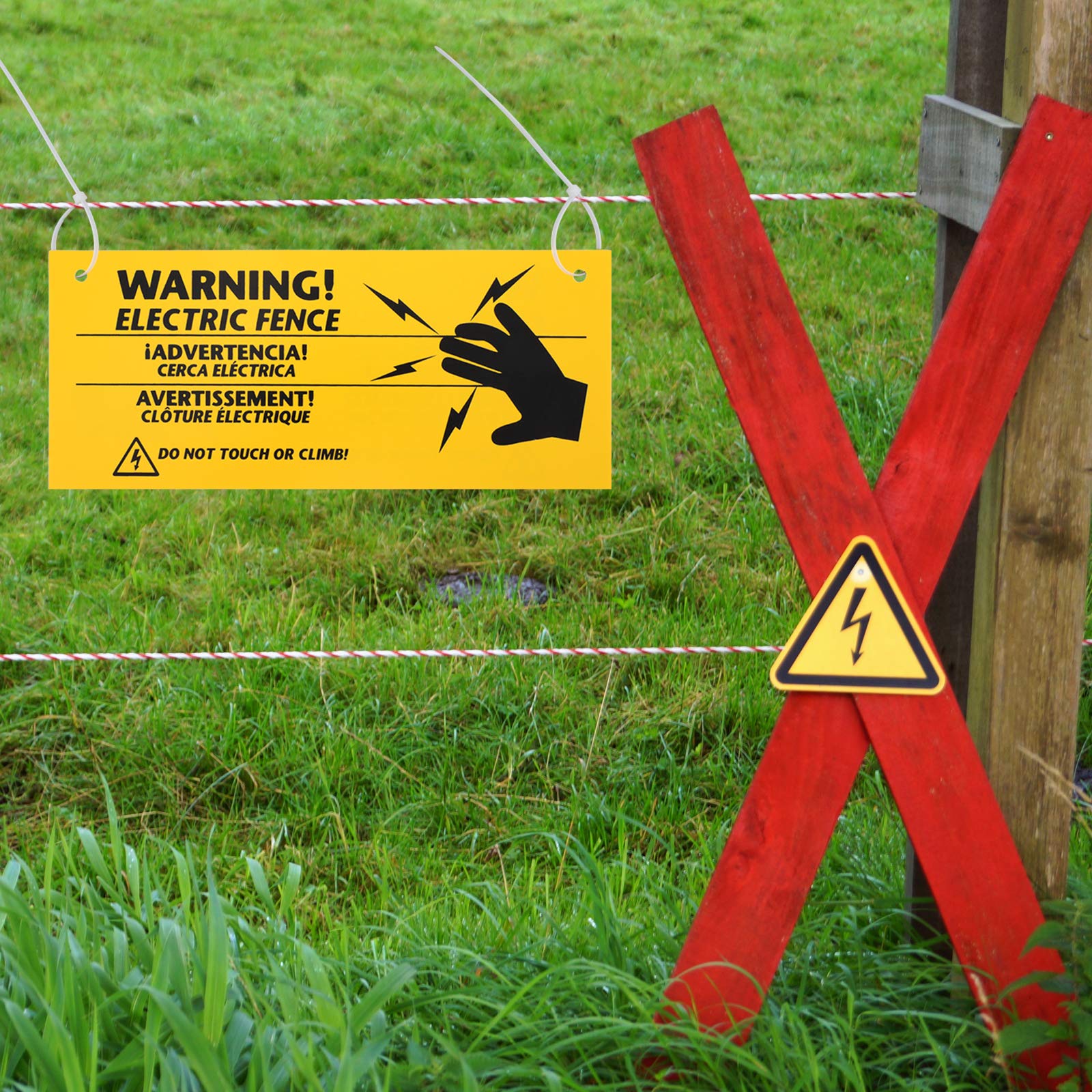 6 Pack Electric Fence Warning Signs with 12 Zip Ties - 10
