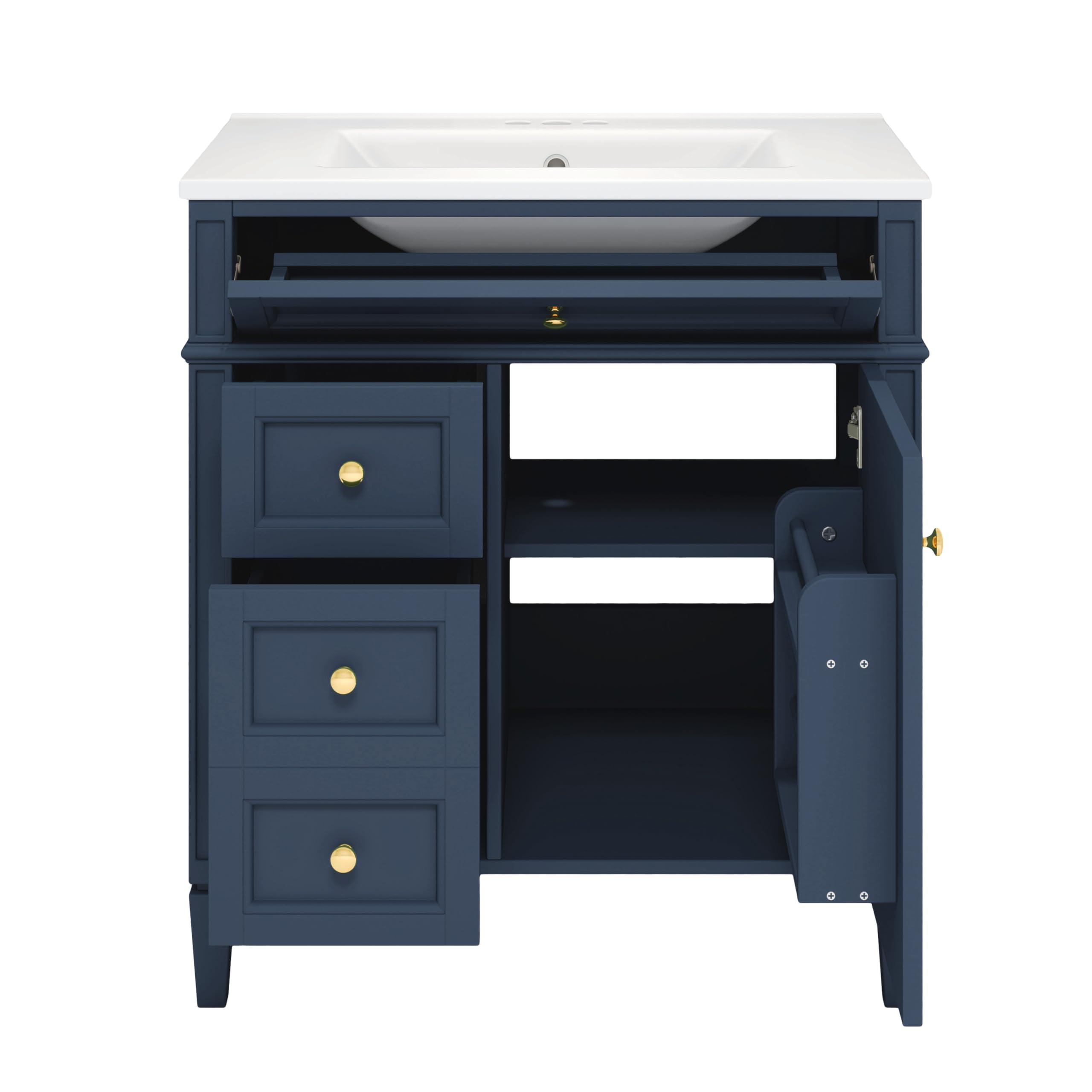 Polibi 30 Inch Modern Bathroom Vanity with Top Sink - Single Sink Vanity Cabinet with 2 Drawers, Tip-Out Drawer & Door Organizer - Blue Bathroom Storage for Small Spaces & Apartment Bathrooms